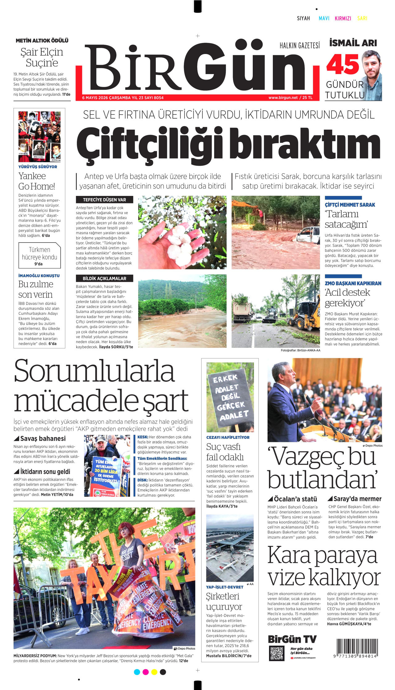 BİRGÜN gazetesinin 6 Mayıs 2026 tarihli birinci sayfası