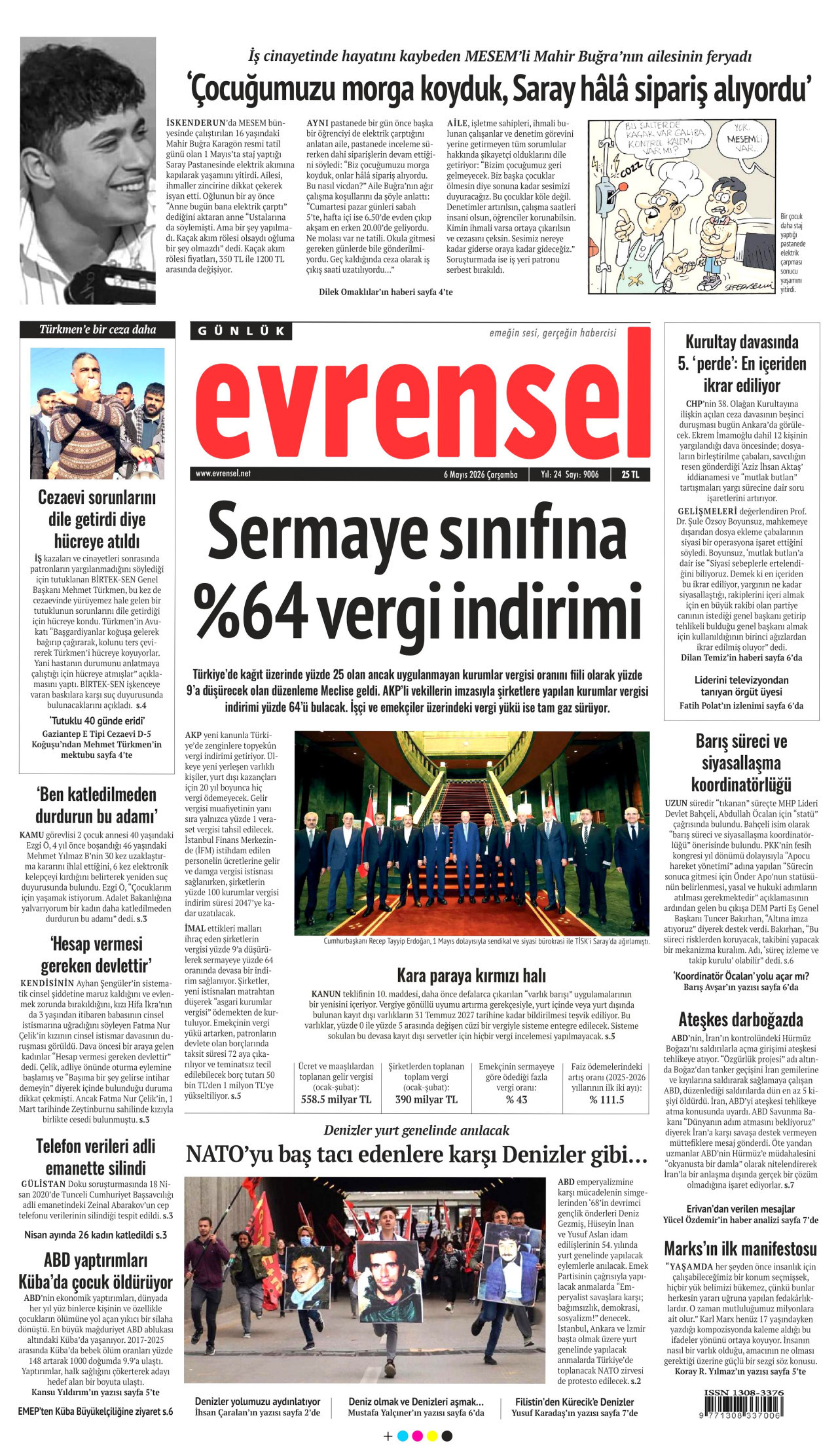 EVRENSEL gazetesinin 6 Mayıs 2026 tarihli birinci sayfası