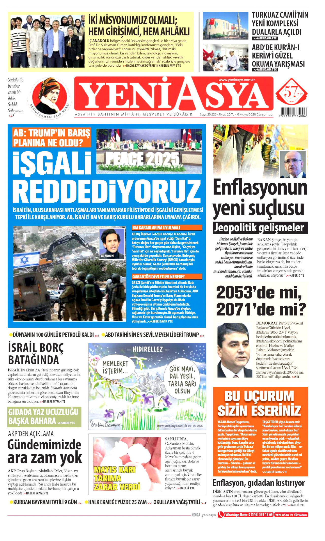 YENİ ASYA gazetesinin 6 Mayıs 2026 tarihli birinci sayfası