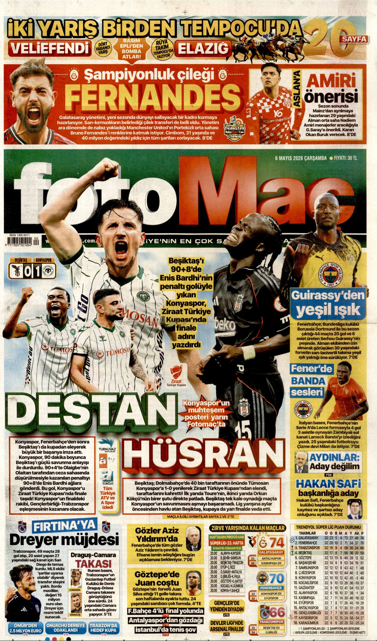 FOTOMAÇ gazetesinin 6 Mayıs 2026 tarihli birinci sayfası