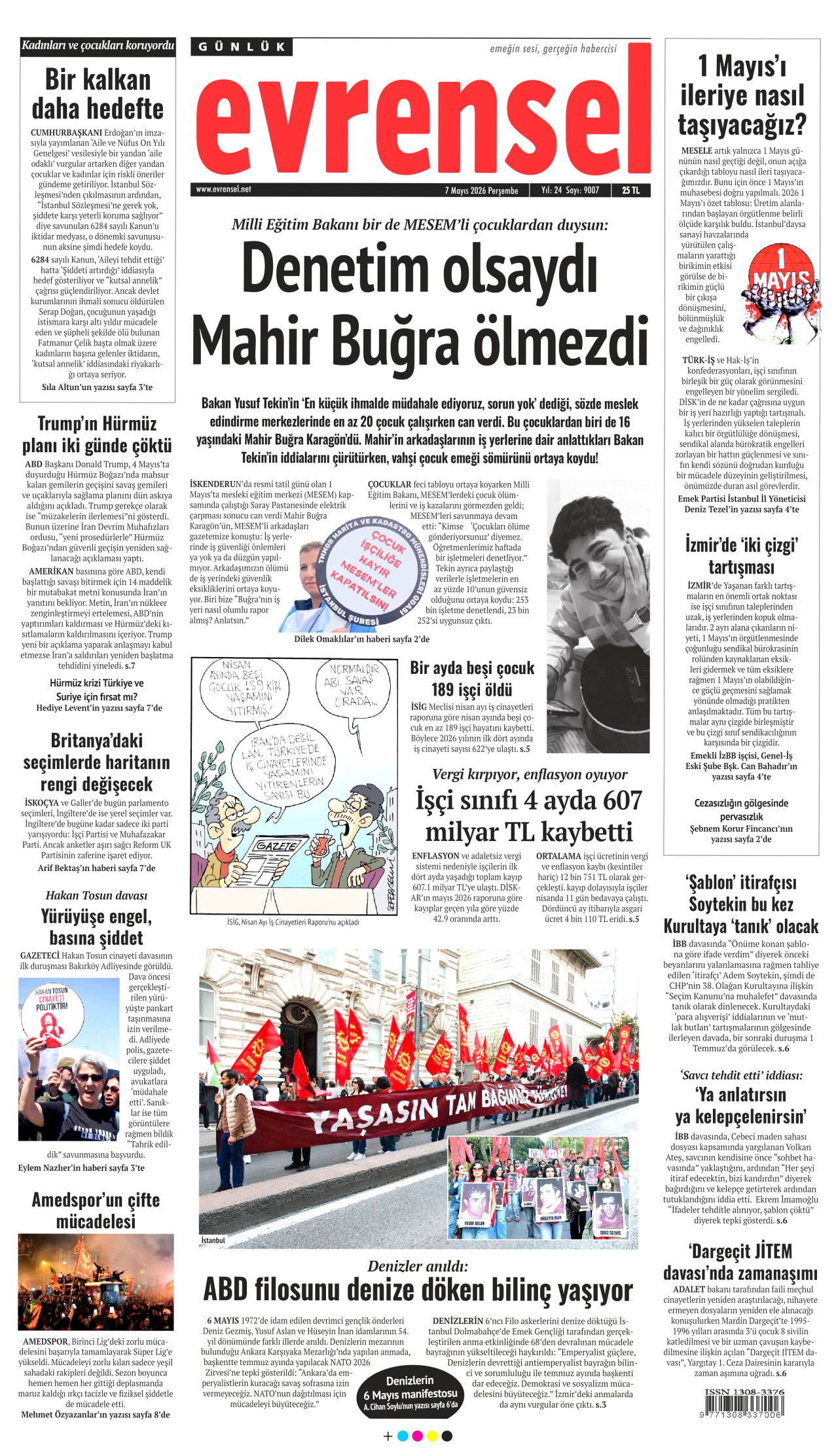 EVRENSEL gazetesinin 7 Mayıs 2026 tarihli birinci sayfası