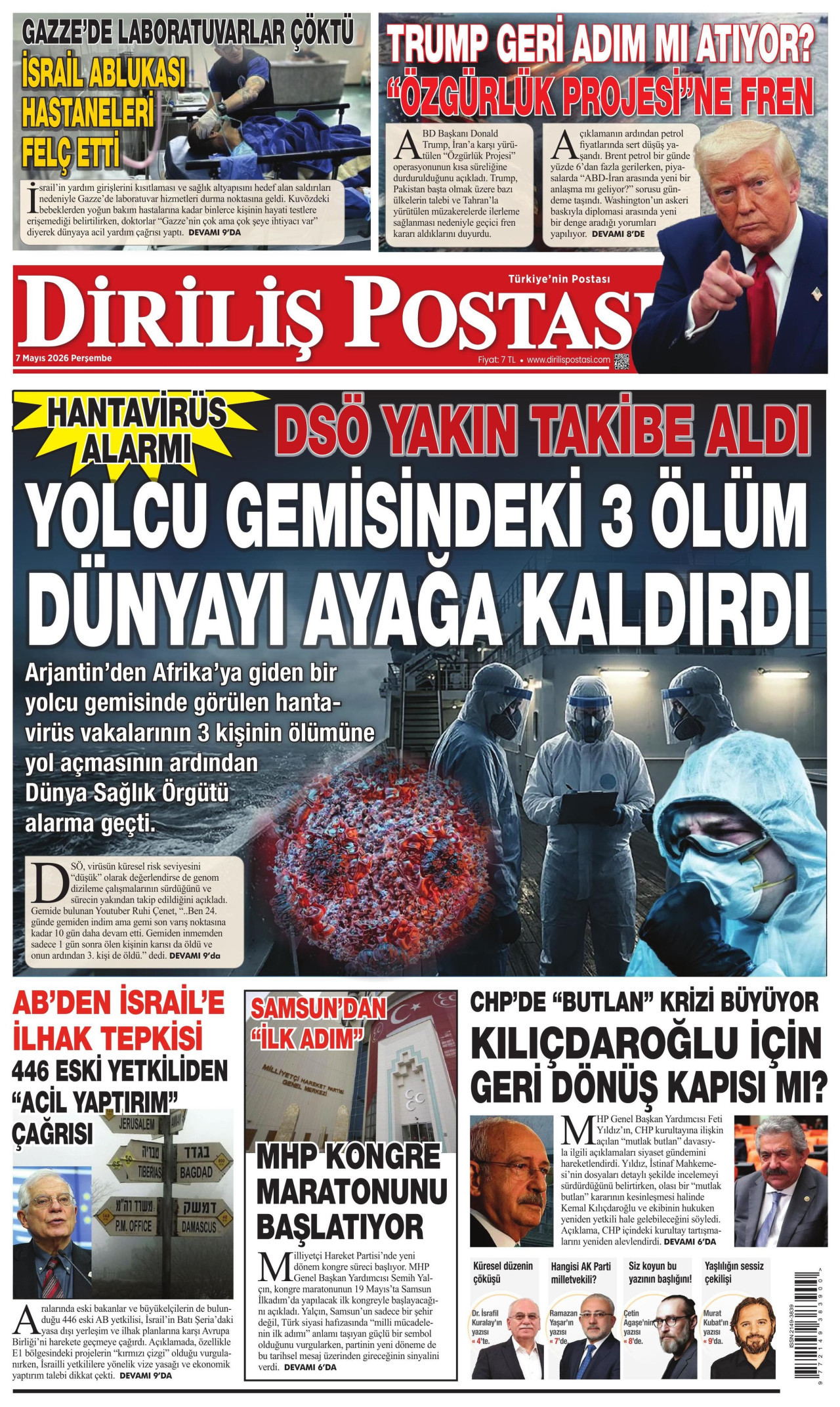 DİRİLİŞ POSTASI gazetesinin 7 Mayıs 2026 tarihli birinci sayfası