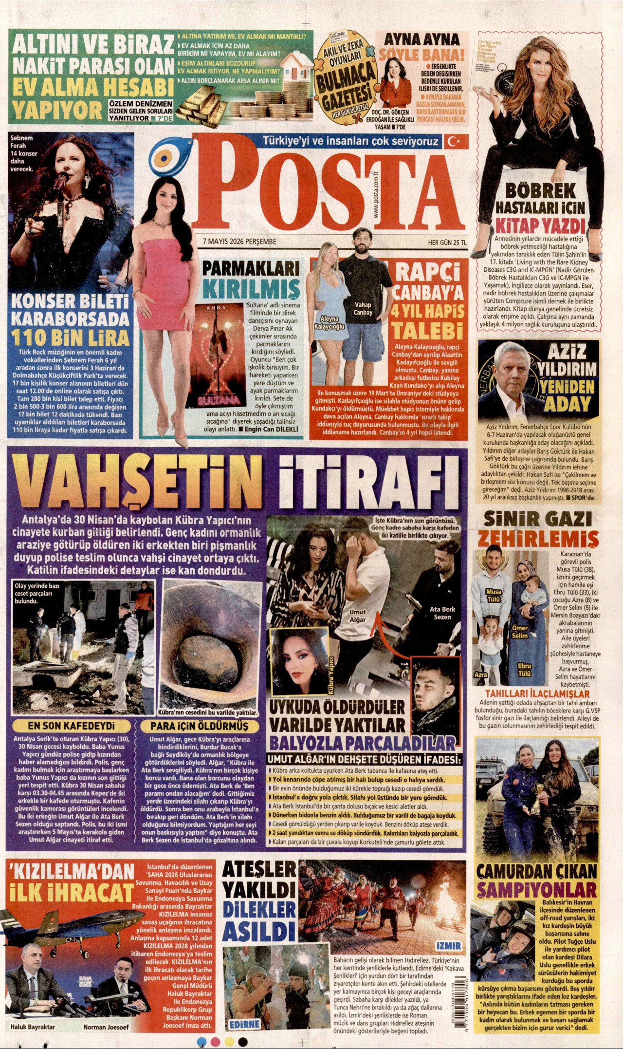 POSTA gazetesinin 7 Mayıs 2026 tarihli birinci sayfası