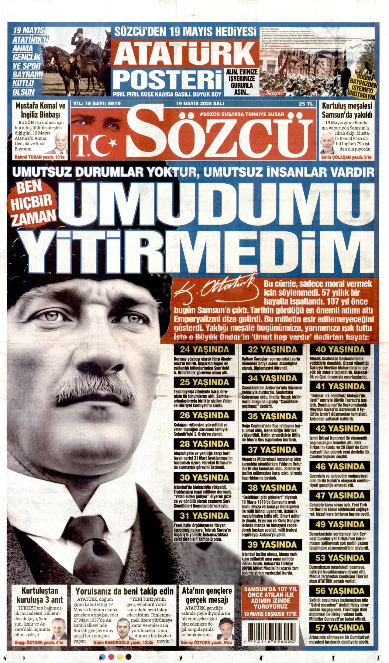 SÖZCÜ gazetesinin 19 Mayıs 2026 tarihli birinci sayfası