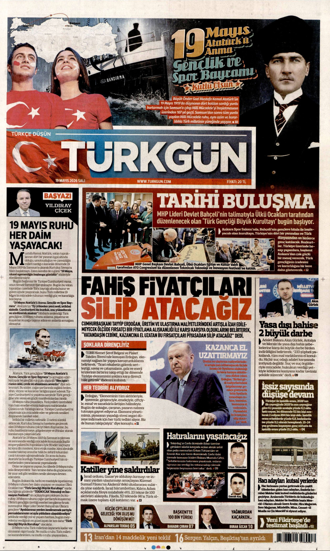 TÜRKGÜN gazetesinin 19 Mayıs 2026 tarihli birinci sayfası