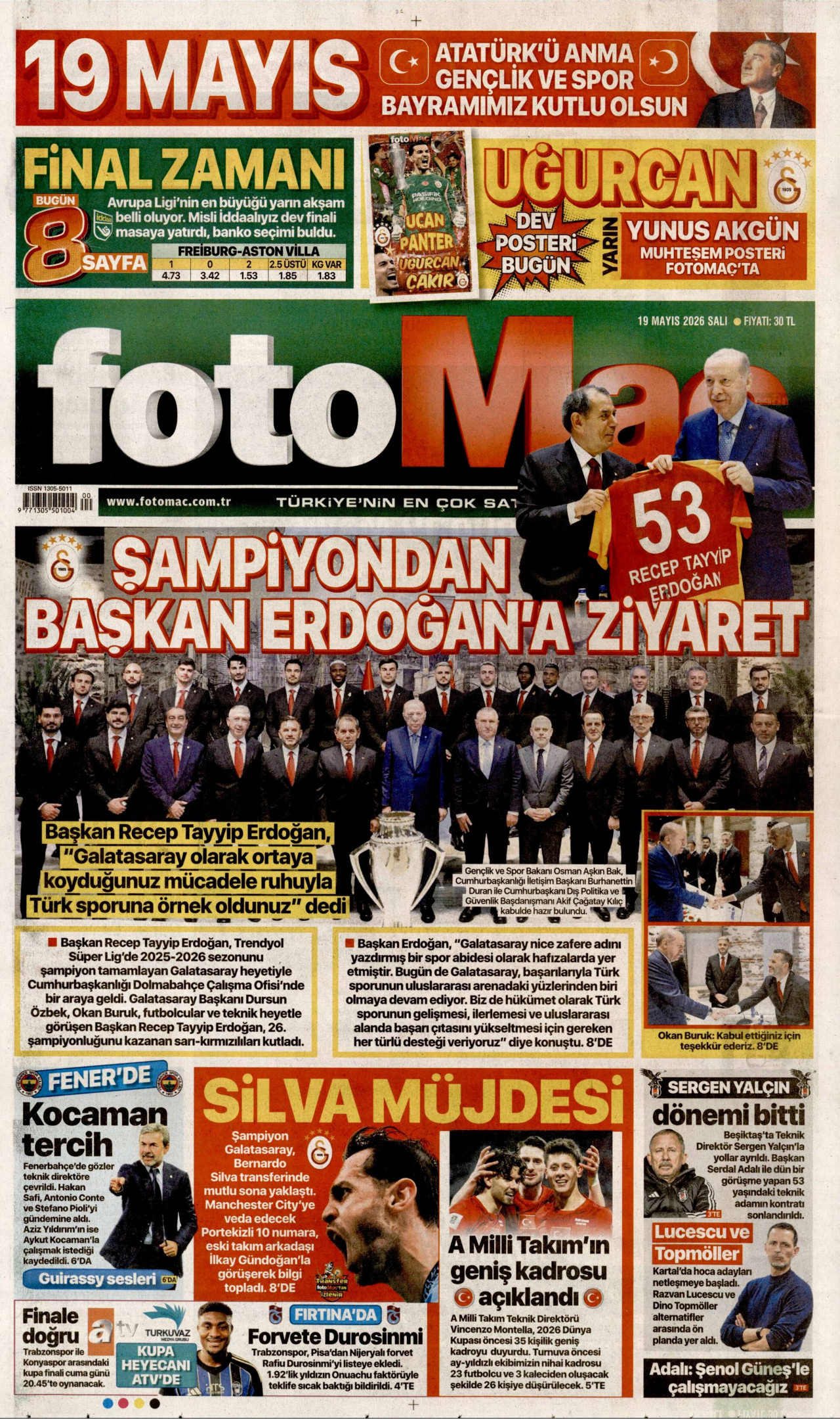 FOTOMAÇ gazetesinin 19 Mayıs 2026 tarihli birinci sayfası