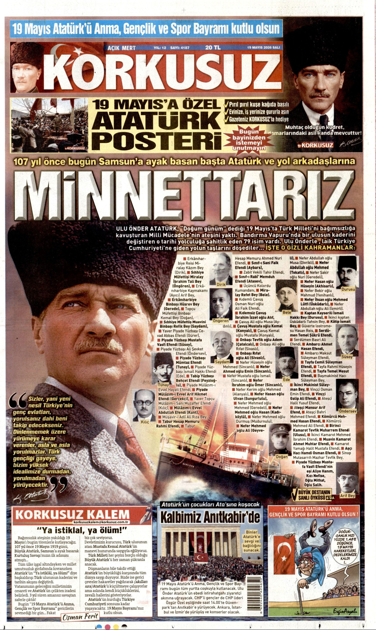 KORKUSUZ gazetesinin 19 Mayıs 2026 tarihli birinci sayfası