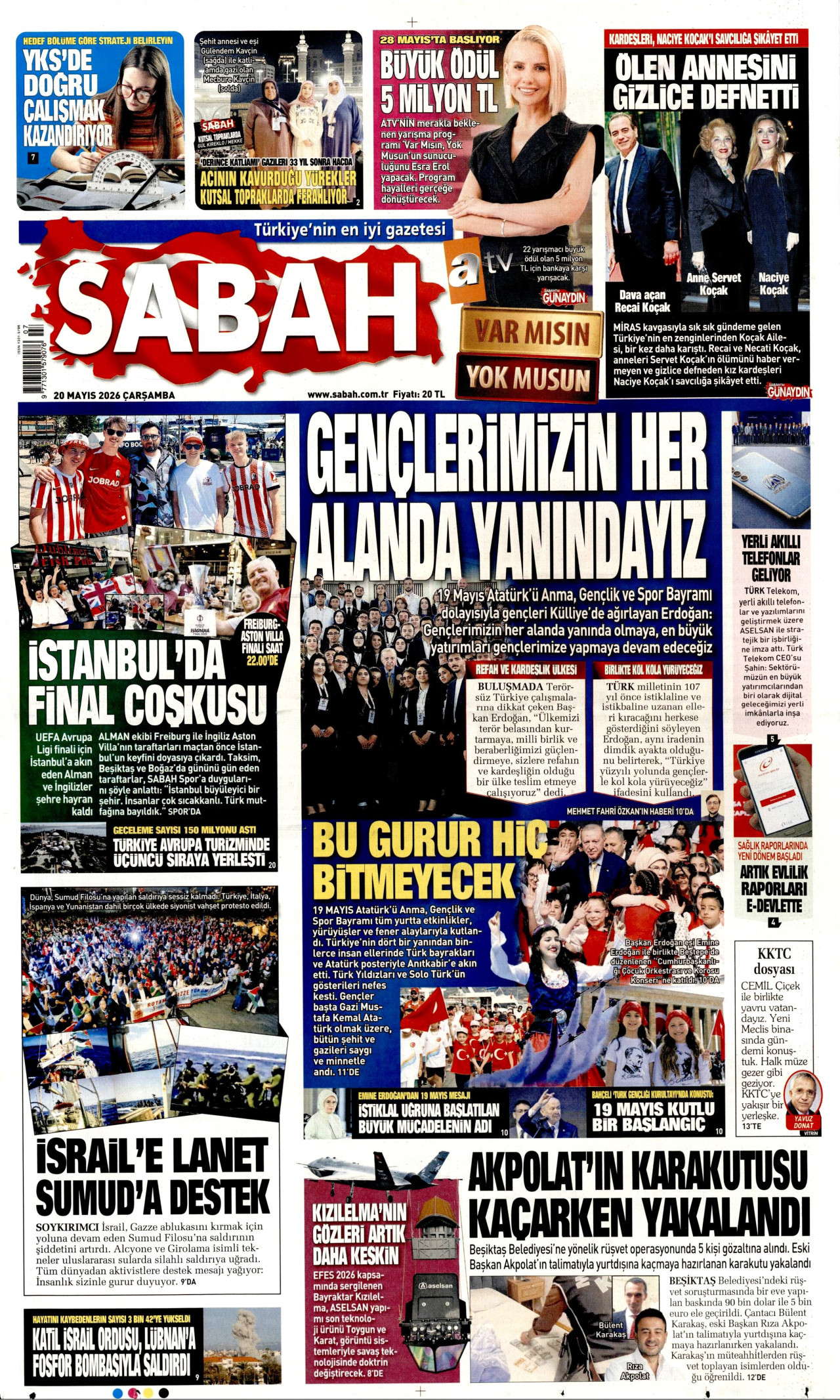 SABAH gazetesinin 20 Mayıs 2026 tarihli birinci sayfası