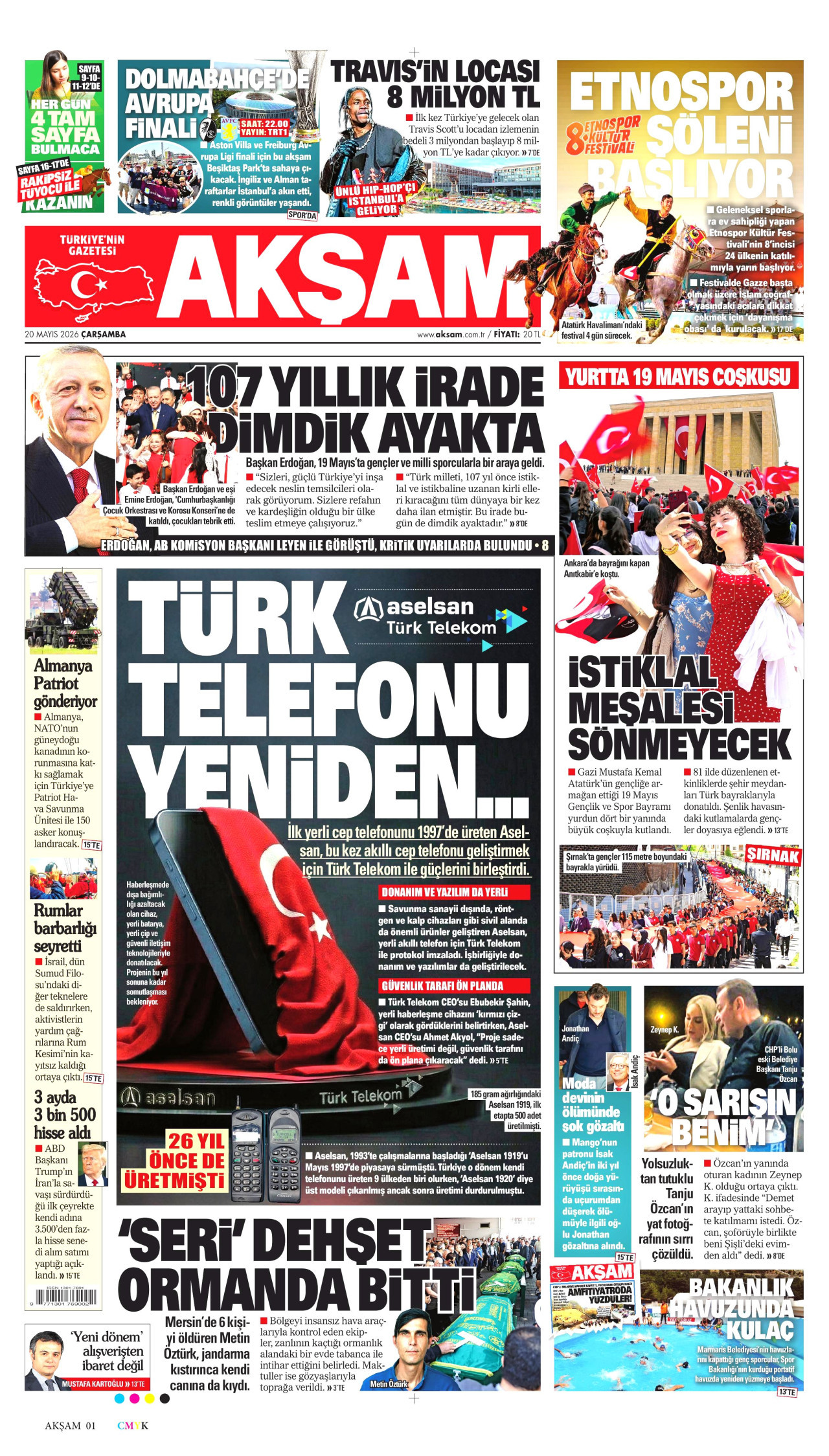 AKŞAM gazetesinin 20 Mayıs 2026 tarihli birinci sayfası