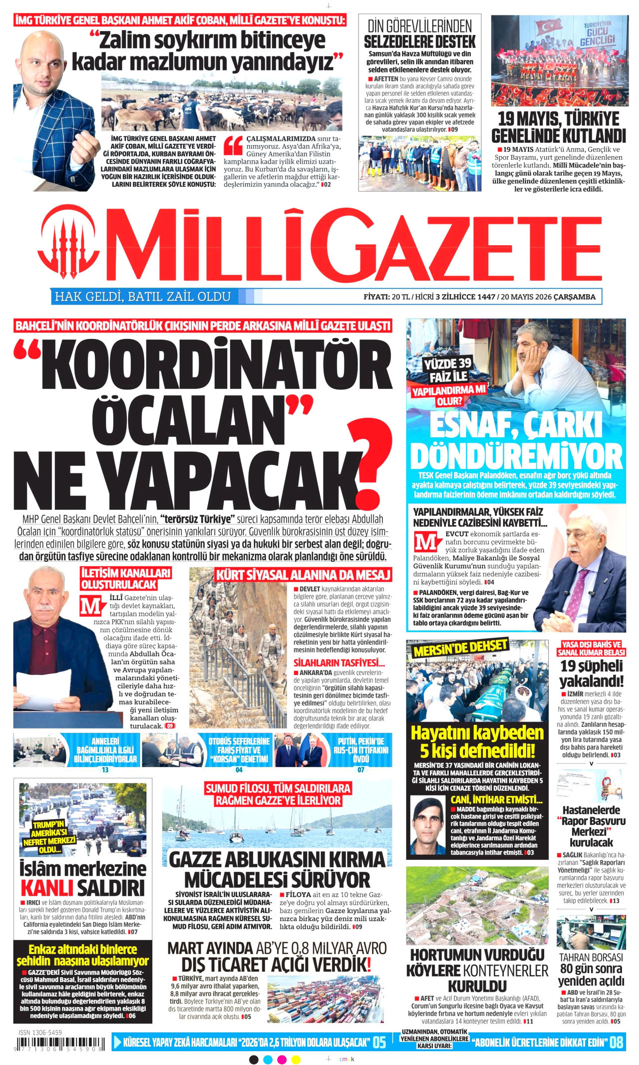 MİLLİ GAZETE gazetesinin 20 Mayıs 2026 tarihli birinci sayfası