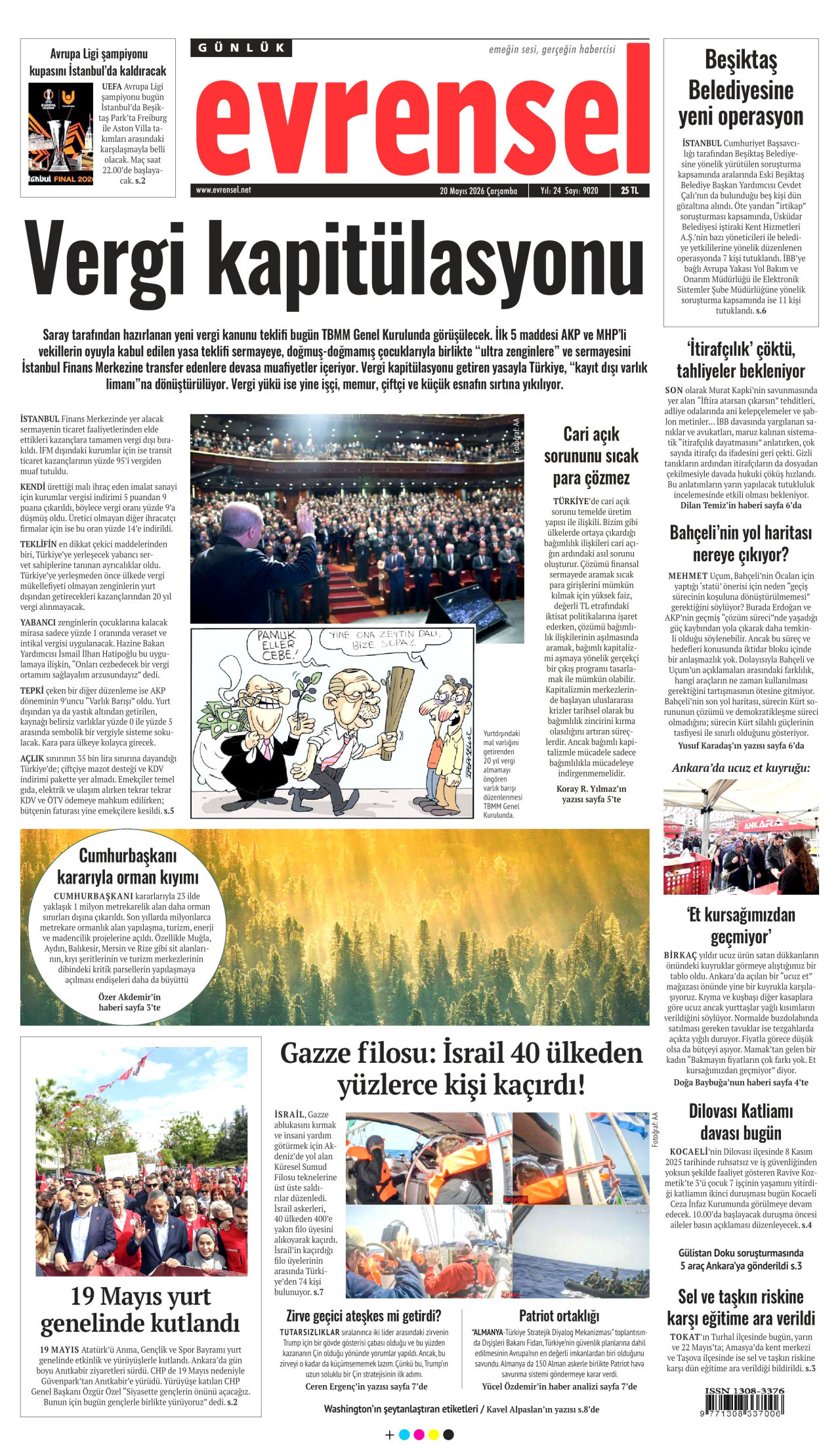 EVRENSEL gazetesinin 20 Mayıs 2026 tarihli birinci sayfası