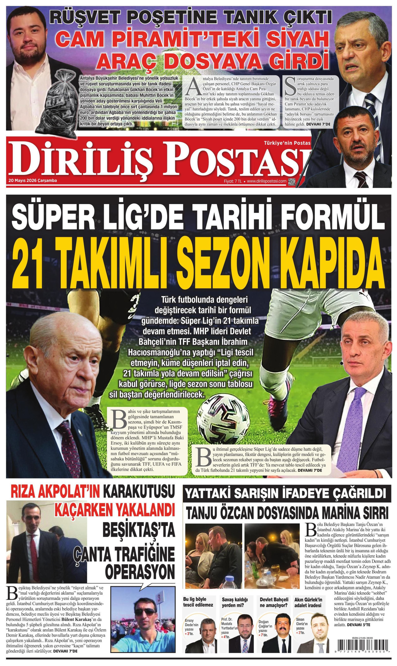 DİRİLİŞ POSTASI gazetesinin 20 Mayıs 2026 tarihli birinci sayfası