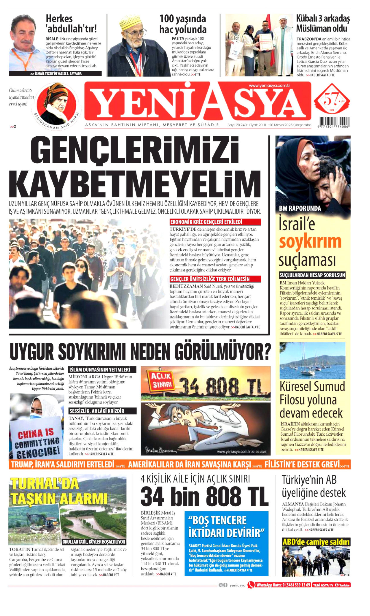 YENİ ASYA gazetesinin 20 Mayıs 2026 tarihli birinci sayfası