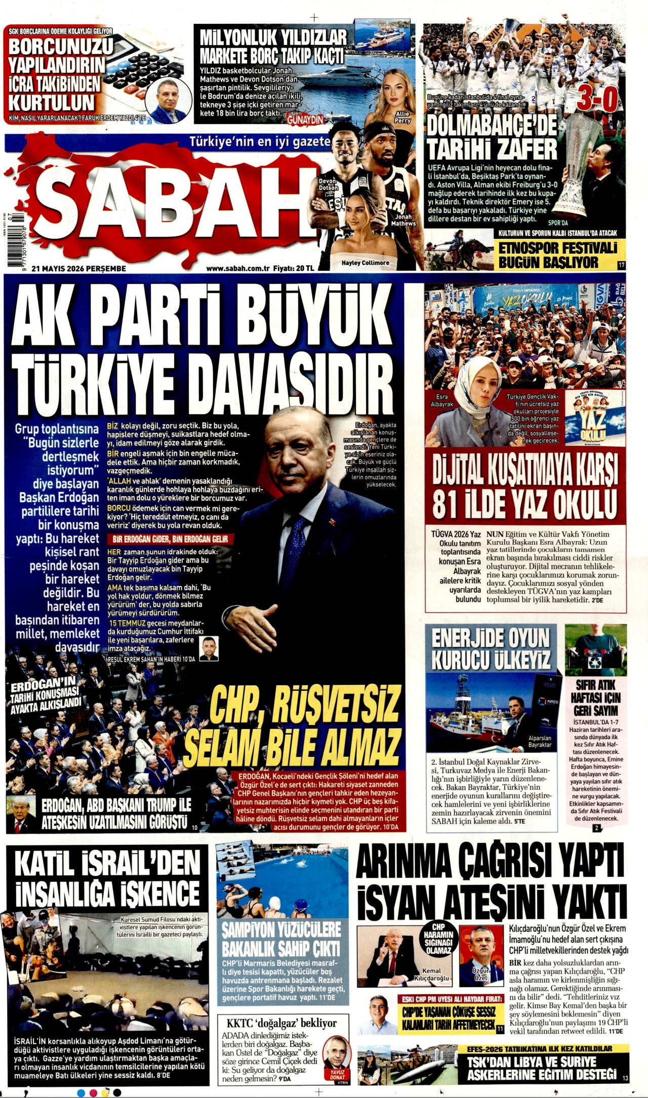 SABAH gazetesinin 21 Mayıs 2026 tarihli birinci sayfası