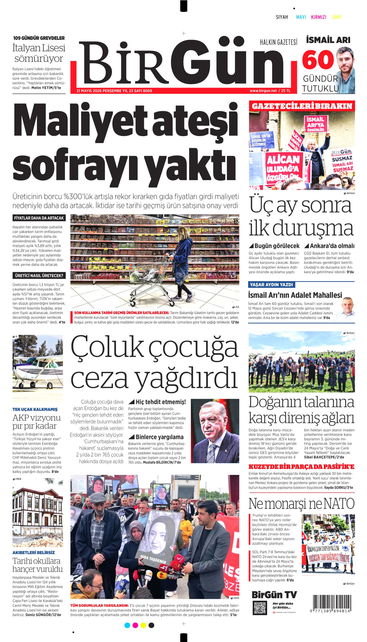 BİRGÜN gazetesinin 21 Mayıs 2026 tarihli birinci sayfası