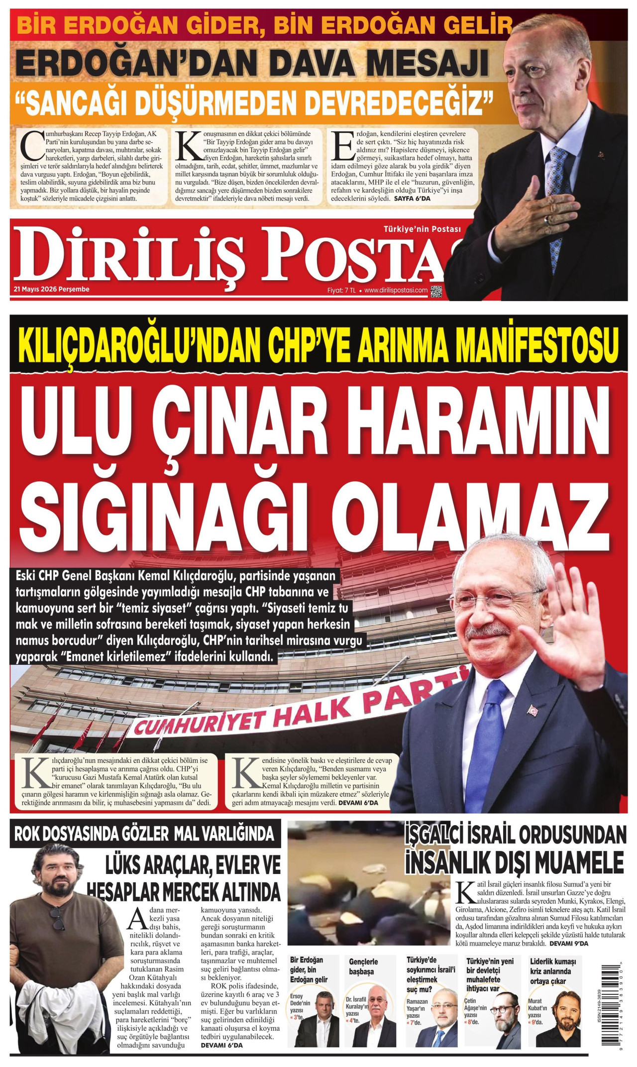 DİRİLİŞ POSTASI gazetesinin 21 Mayıs 2026 tarihli birinci sayfası