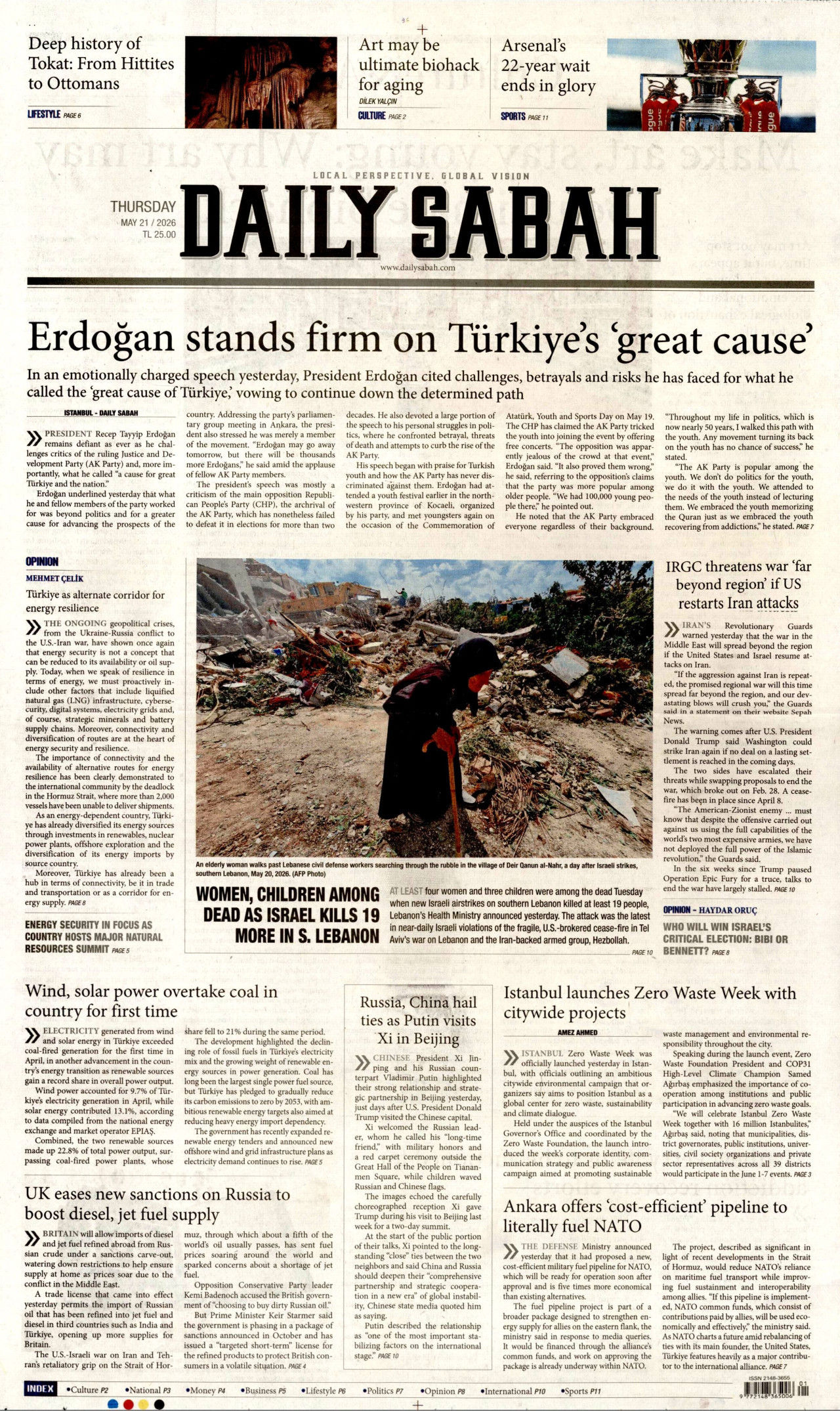 DAİLY SABAH gazetesinin 21 Mayıs 2026 tarihli birinci sayfası