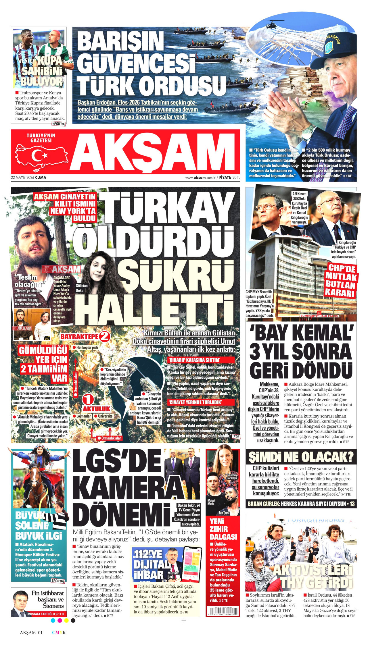 AKŞAM gazetesinin 22 Mayıs 2026 tarihli birinci sayfası