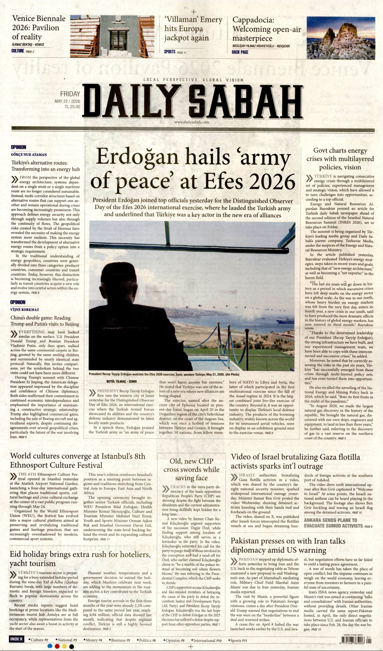 DAİLY SABAH gazetesinin 22 Mayıs 2026 tarihli birinci sayfası