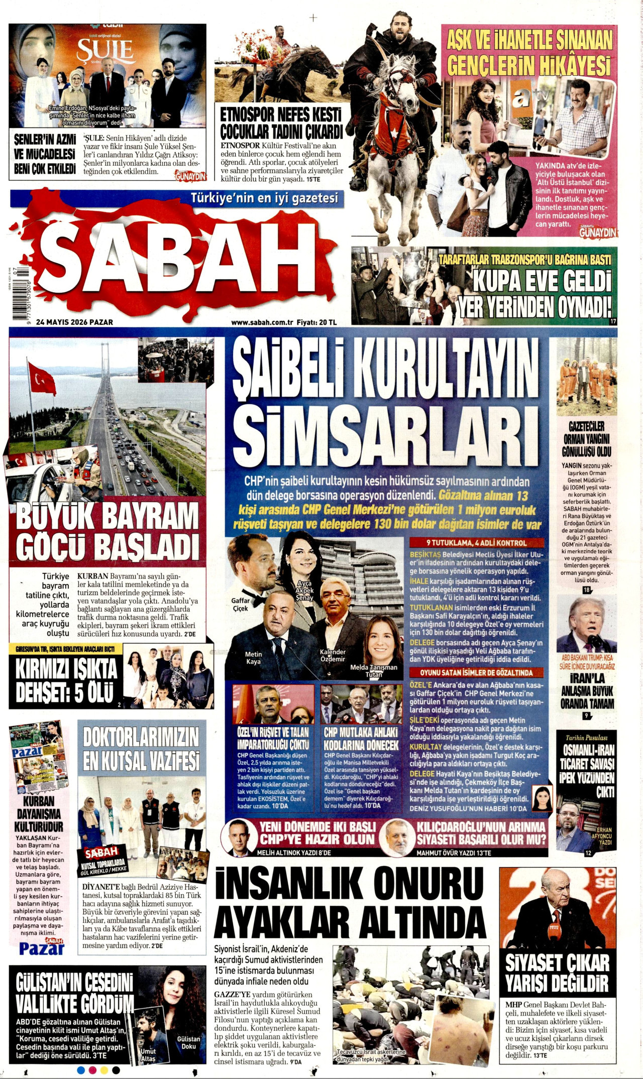 SABAH gazetesinin 24 Mayıs 2026 tarihli birinci sayfası