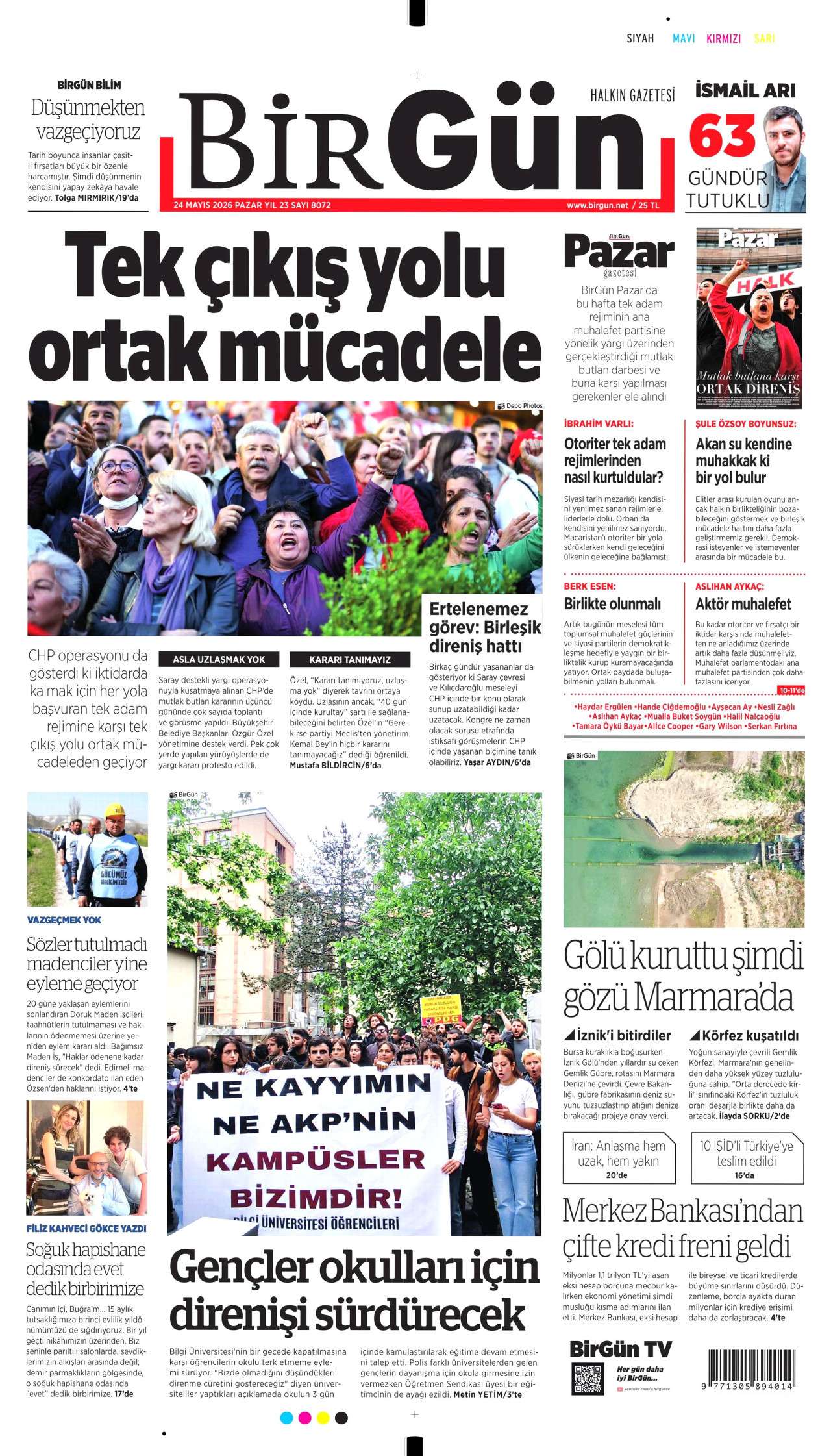 BİRGÜN gazetesinin 24 Mayıs 2026 tarihli birinci sayfası