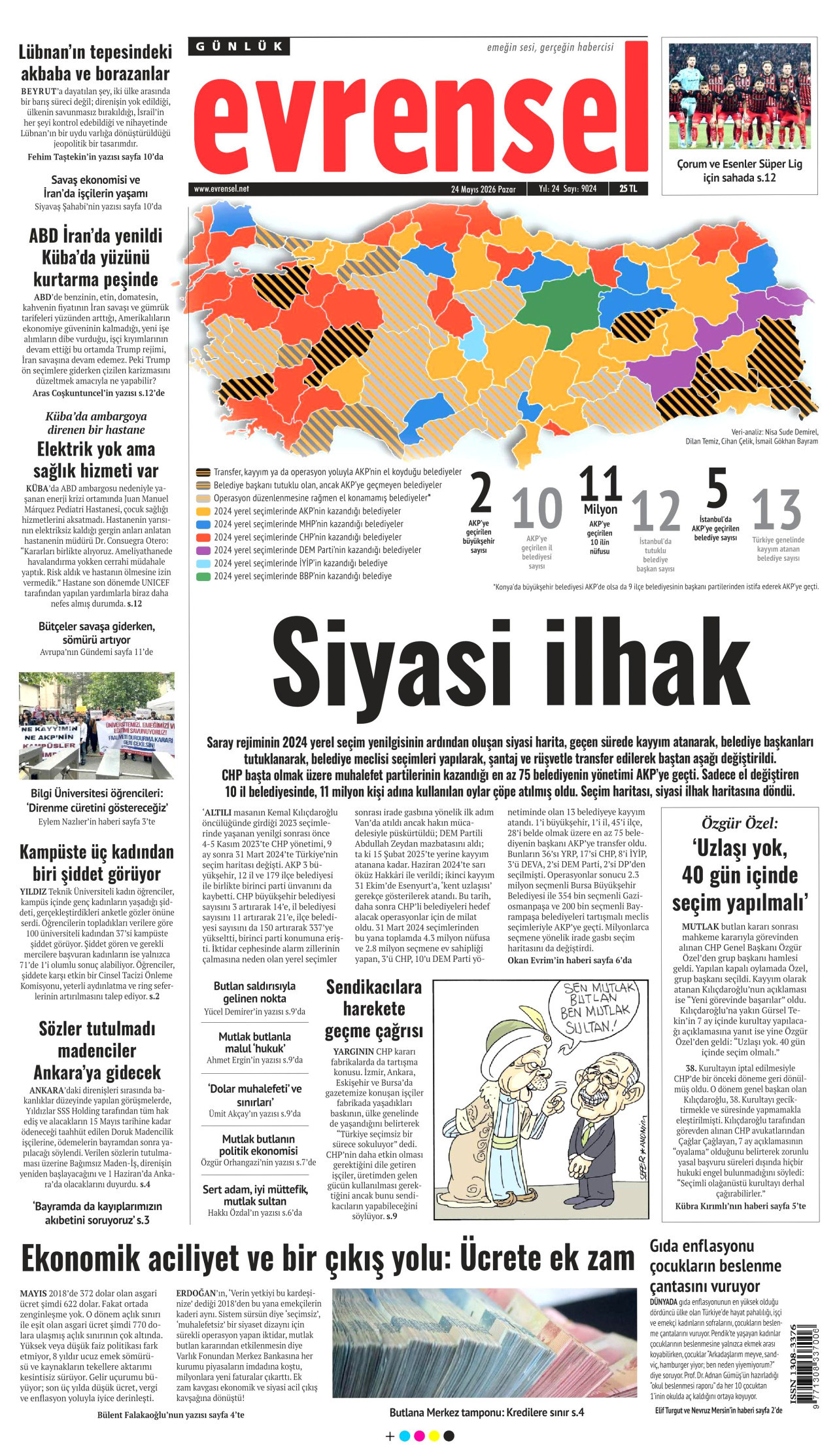 EVRENSEL gazetesinin 24 Mayıs 2026 tarihli birinci sayfası