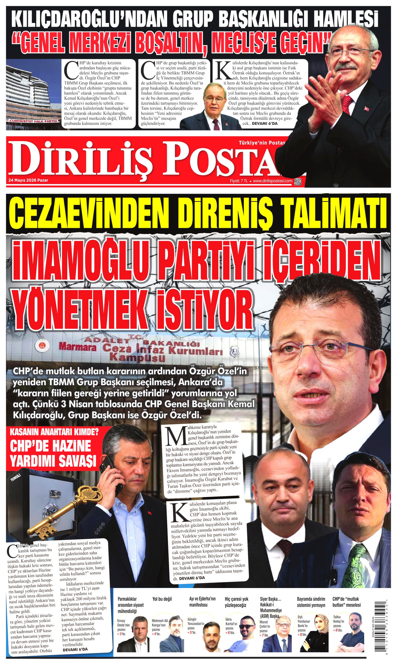 DİRİLİŞ POSTASI gazetesinin 24 Mayıs 2026 tarihli birinci sayfası