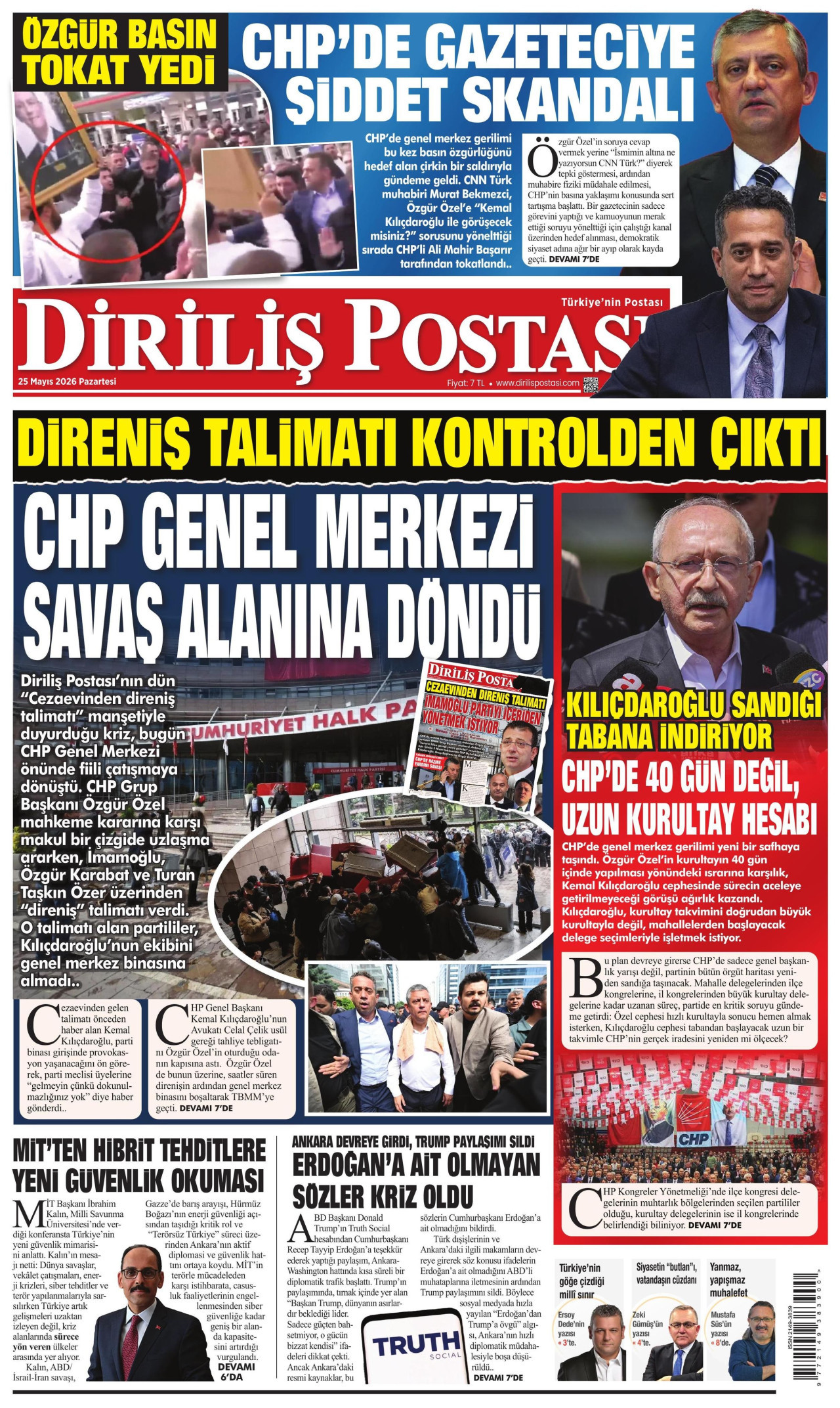 DİRİLİŞ POSTASI gazetesinin 25 Mayıs 2026 tarihli birinci sayfası