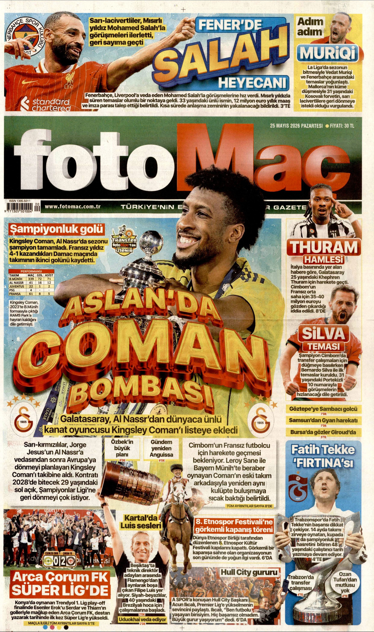 FOTOMAÇ gazetesinin 25 Mayıs 2026 tarihli birinci sayfası