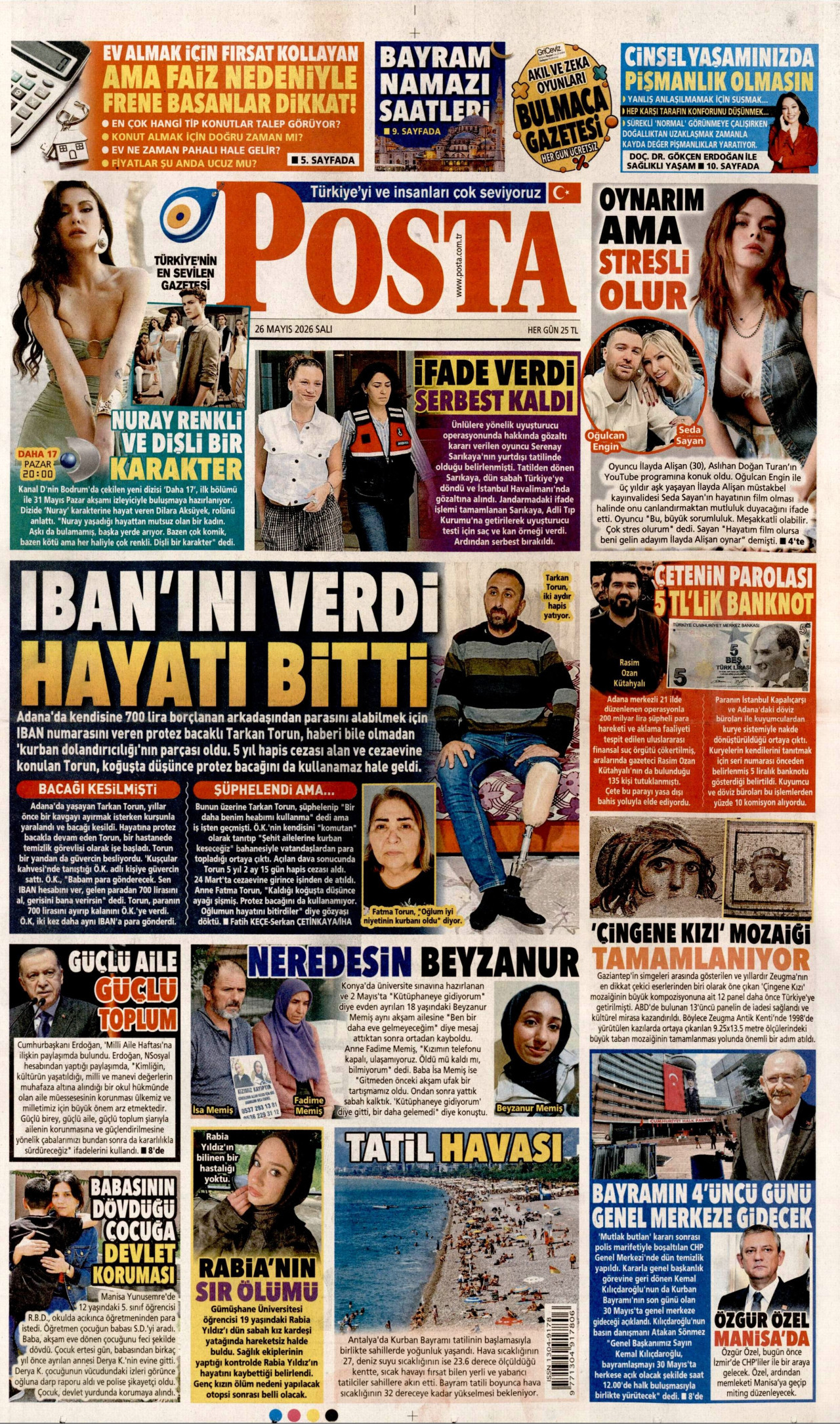 POSTA gazetesinin 26 Mayıs 2026 tarihli birinci sayfası