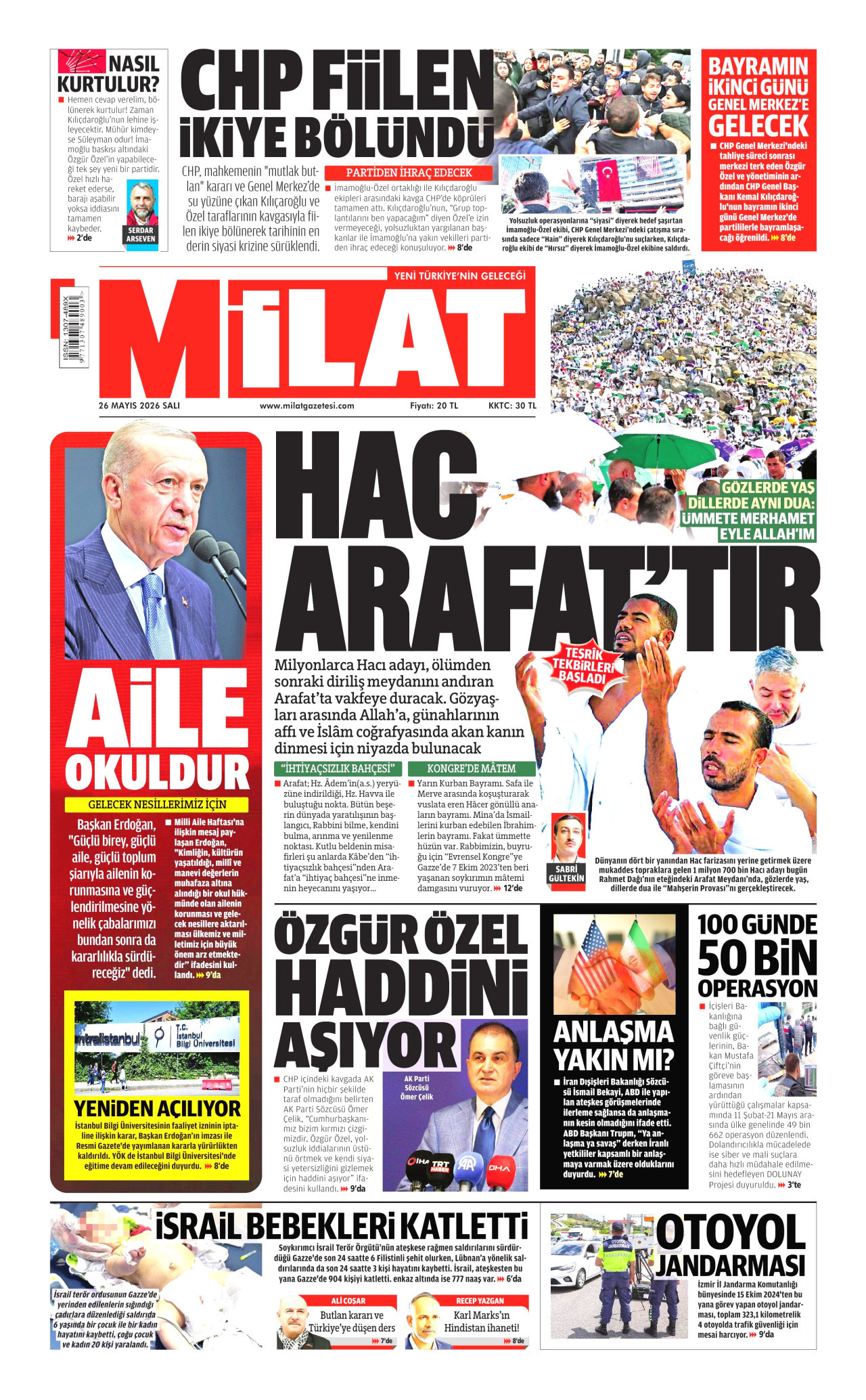MİLAT gazetesinin 26 Mayıs 2026 tarihli birinci sayfası