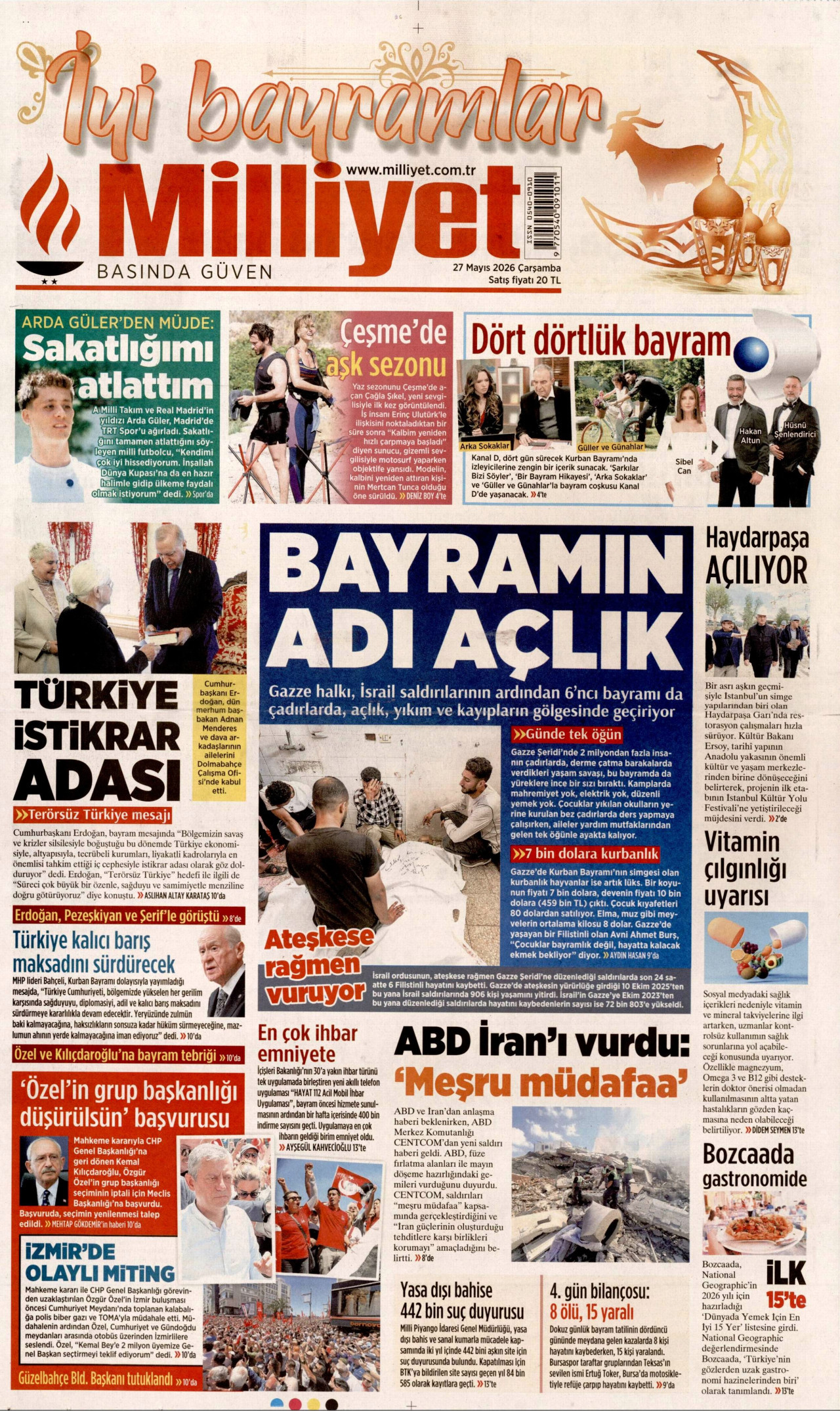 MİLLİYET gazetesinin 27 Mayıs 2026 tarihli birinci sayfası