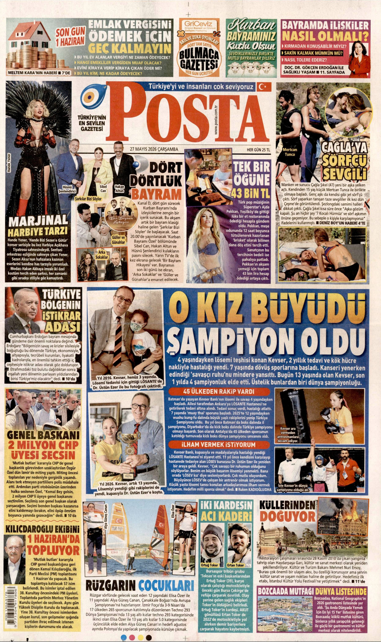 POSTA gazetesinin 27 Mayıs 2026 tarihli birinci sayfası