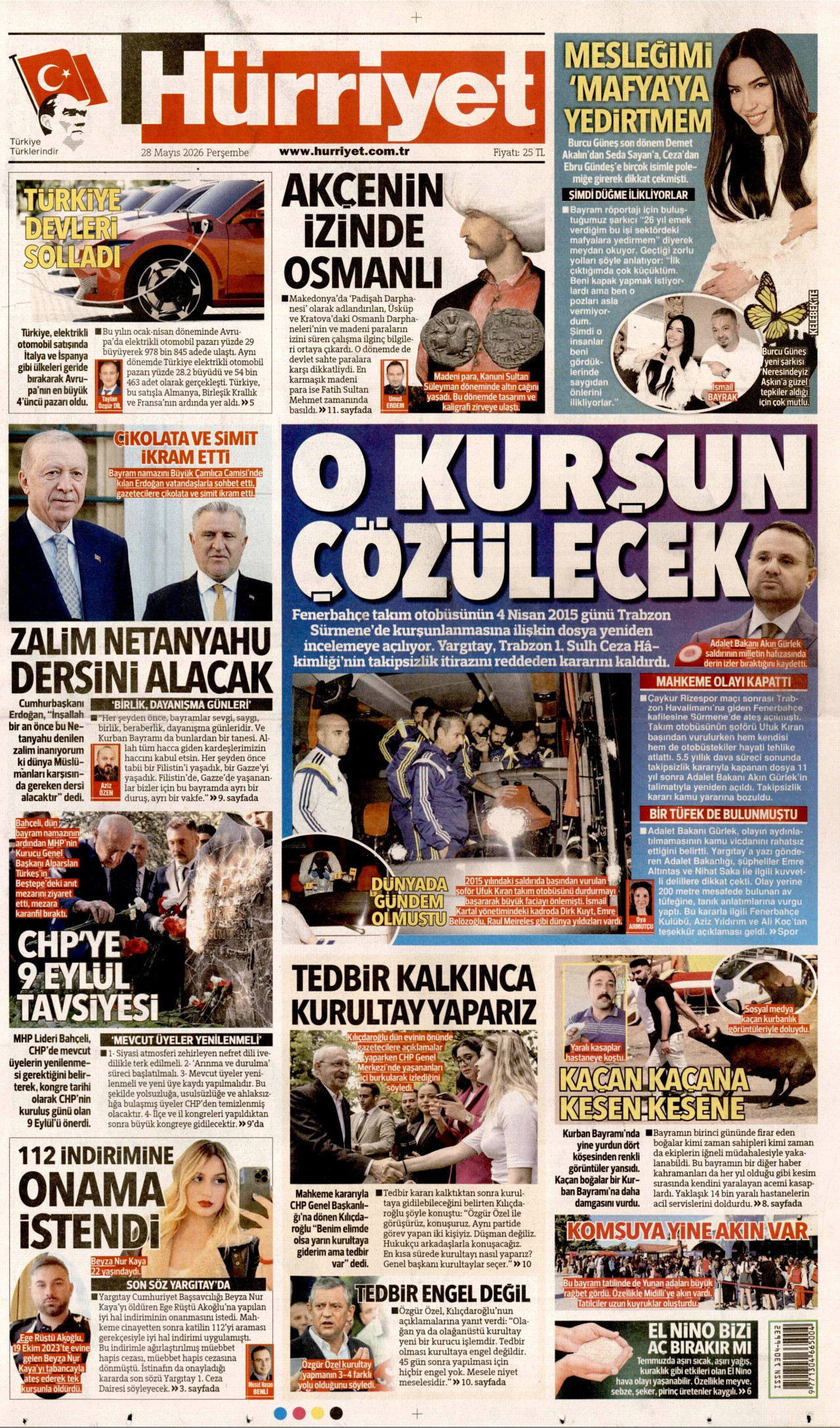 HÜRRİYET gazetesinin 28 Mayıs 2026 tarihli birinci sayfası