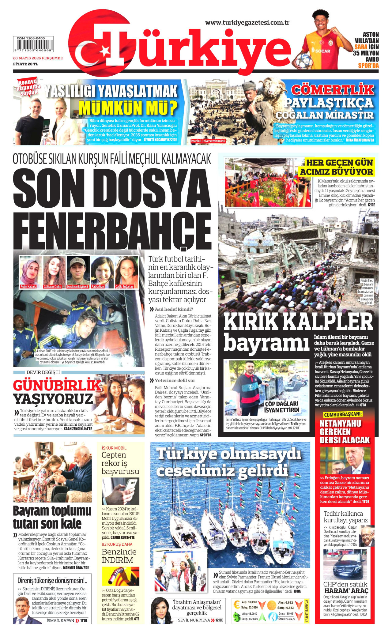TÜRKİYE GAZETESİ gazetesinin 28 Mayıs 2026 tarihli birinci sayfası