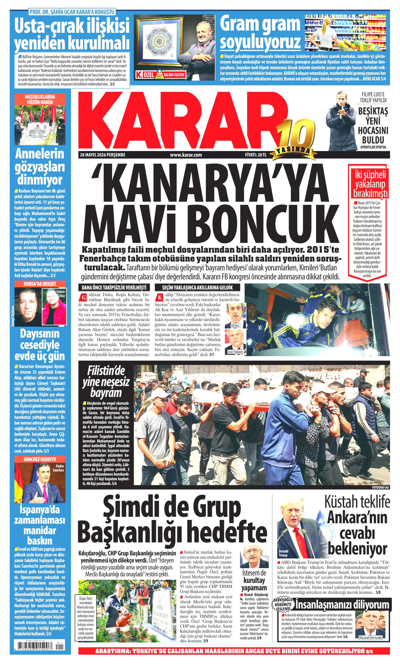 KARAR gazetesinin 28 Mayıs 2026 tarihli birinci sayfası