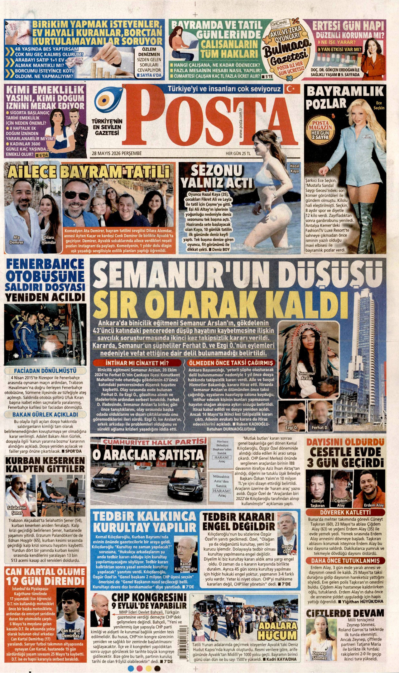 POSTA gazetesinin 28 Mayıs 2026 tarihli birinci sayfası