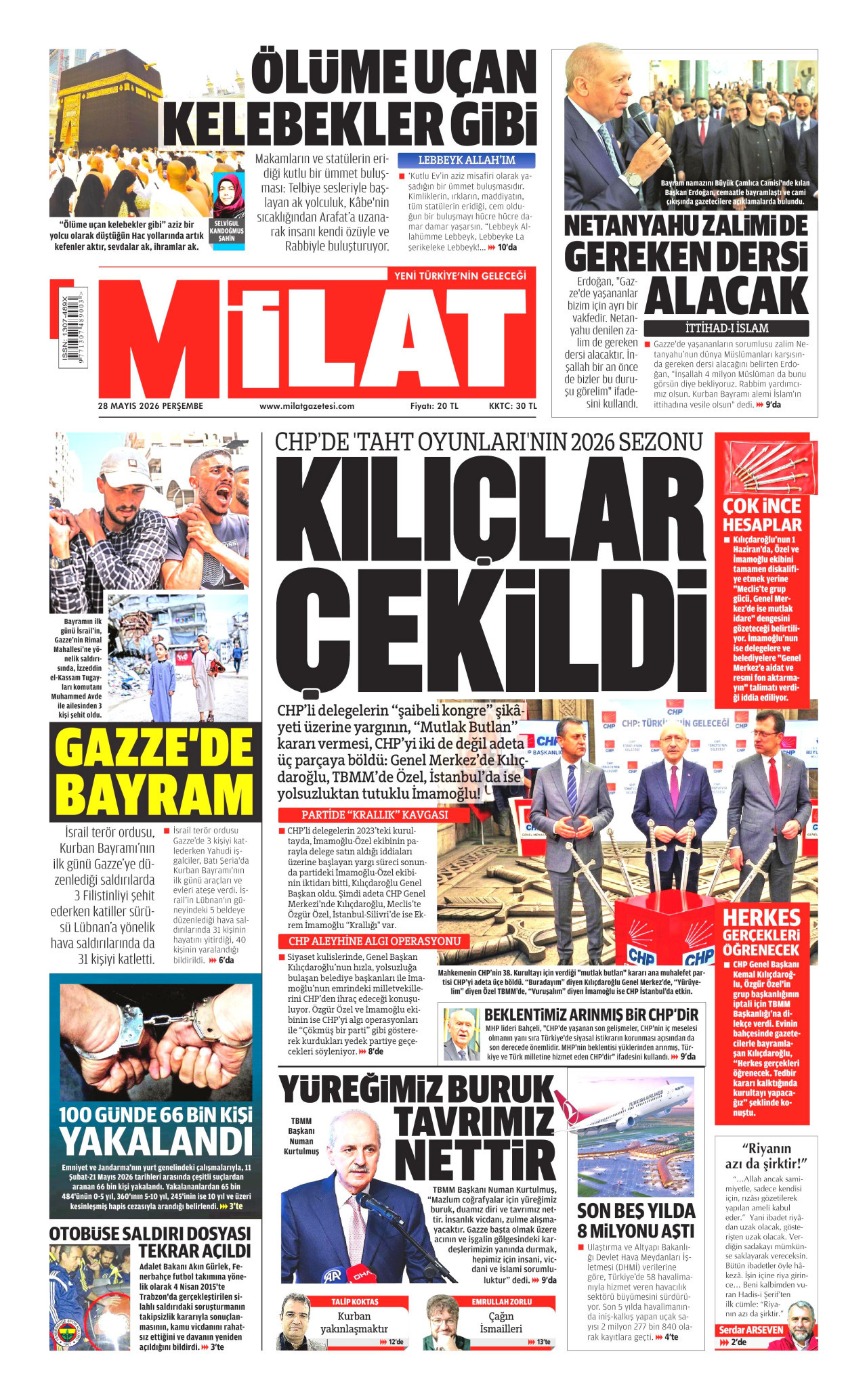 MİLAT gazetesinin 28 Mayıs 2026 tarihli birinci sayfası