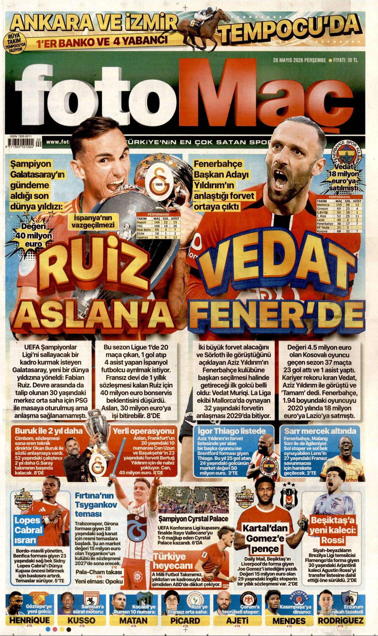 FOTOMAÇ gazetesinin 28 Mayıs 2026 tarihli birinci sayfası
