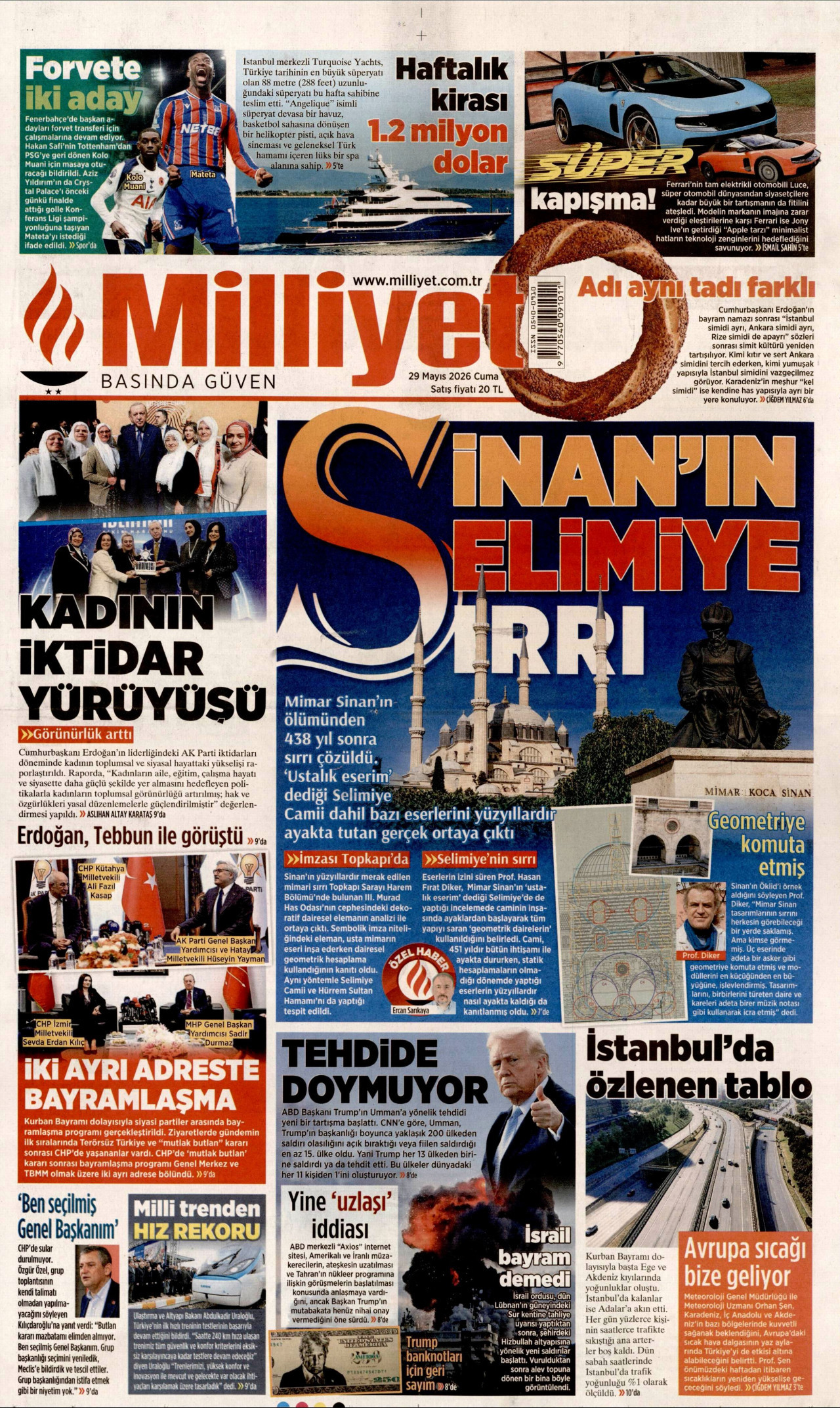 MİLLİYET gazetesinin 29 Mayıs 2026 tarihli birinci sayfası
