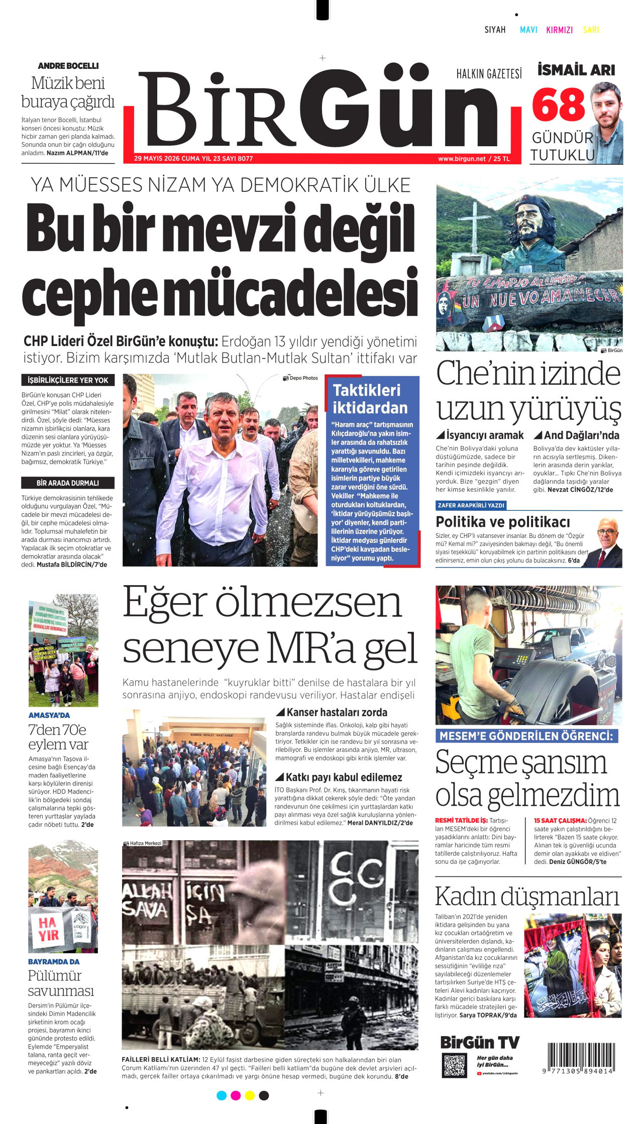 BİRGÜN gazetesinin 29 Mayıs 2026 tarihli birinci sayfası