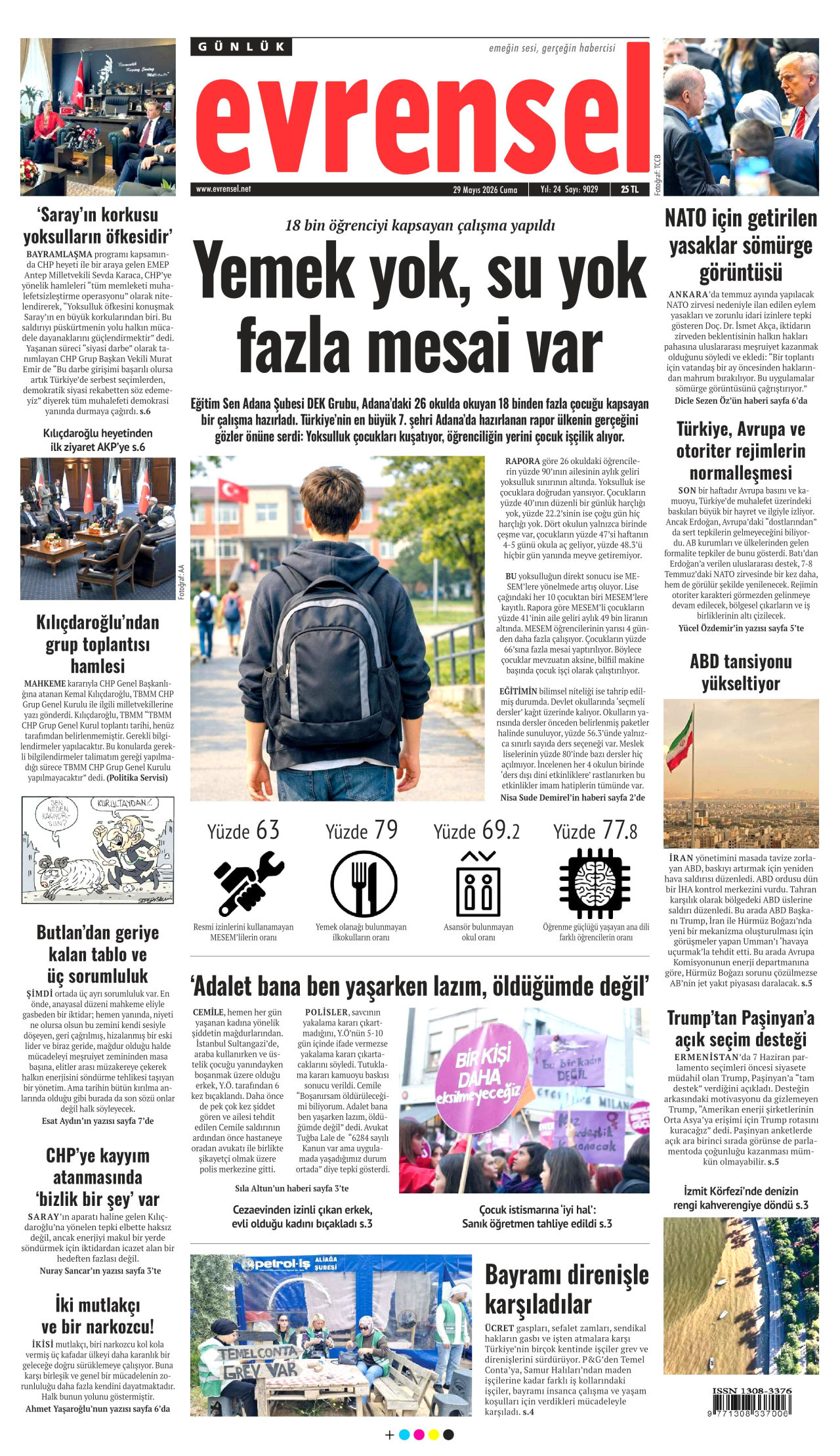 EVRENSEL gazetesinin 29 Mayıs 2026 tarihli birinci sayfası