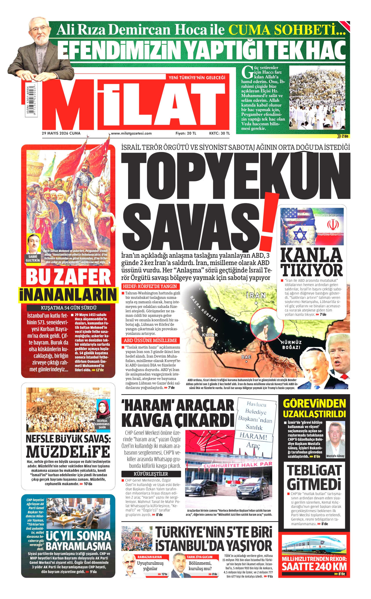 MİLAT gazetesinin 29 Mayıs 2026 tarihli birinci sayfası