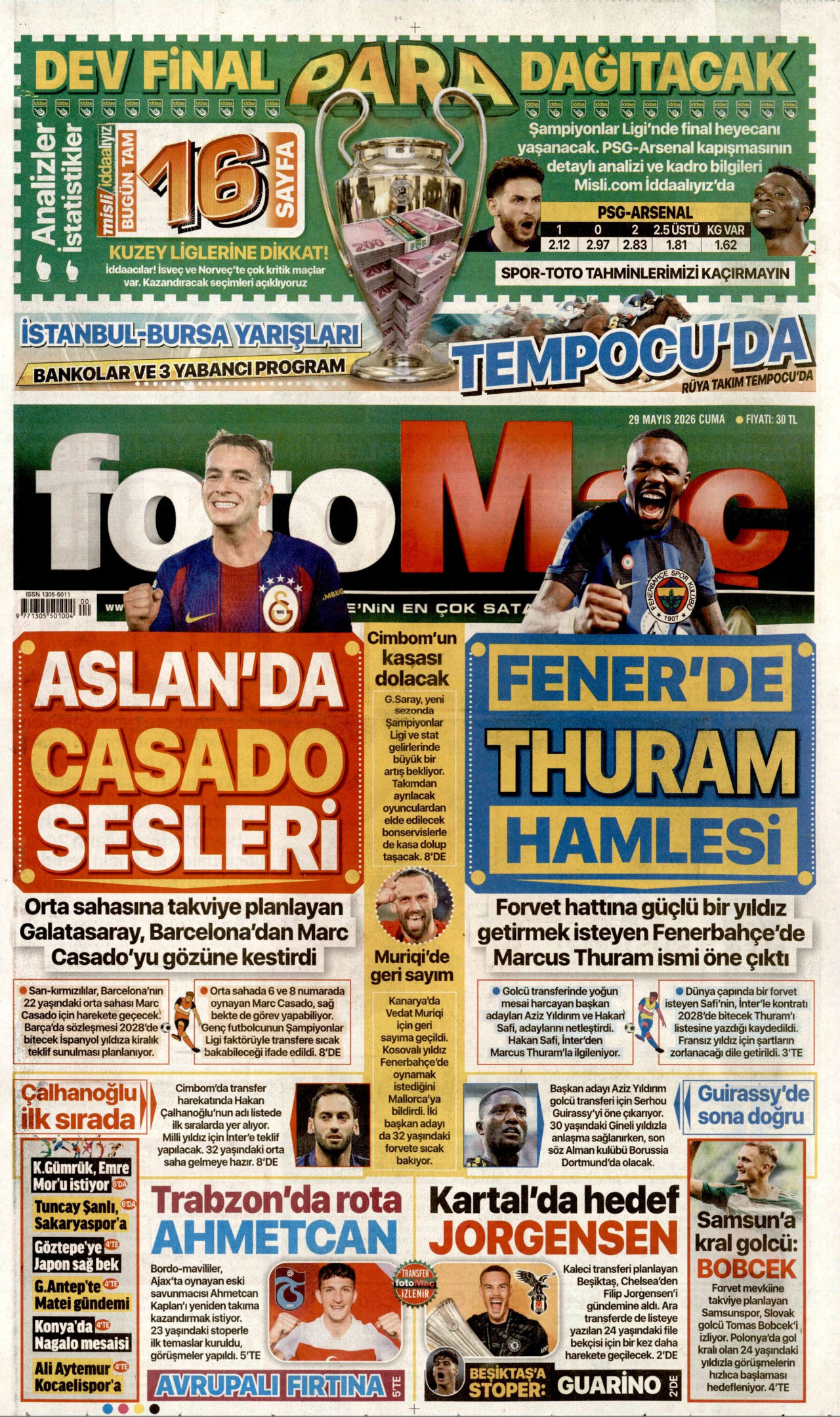 FOTOMAÇ gazetesinin 29 Mayıs 2026 tarihli birinci sayfası