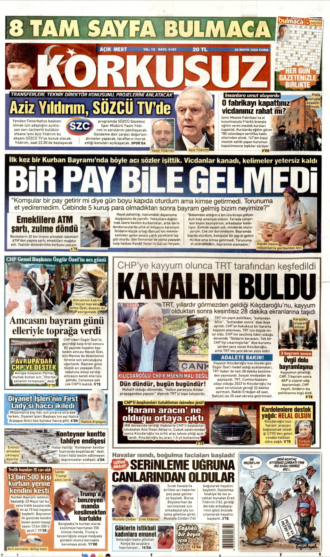 KORKUSUZ gazetesinin 29 Mayıs 2026 tarihli birinci sayfası