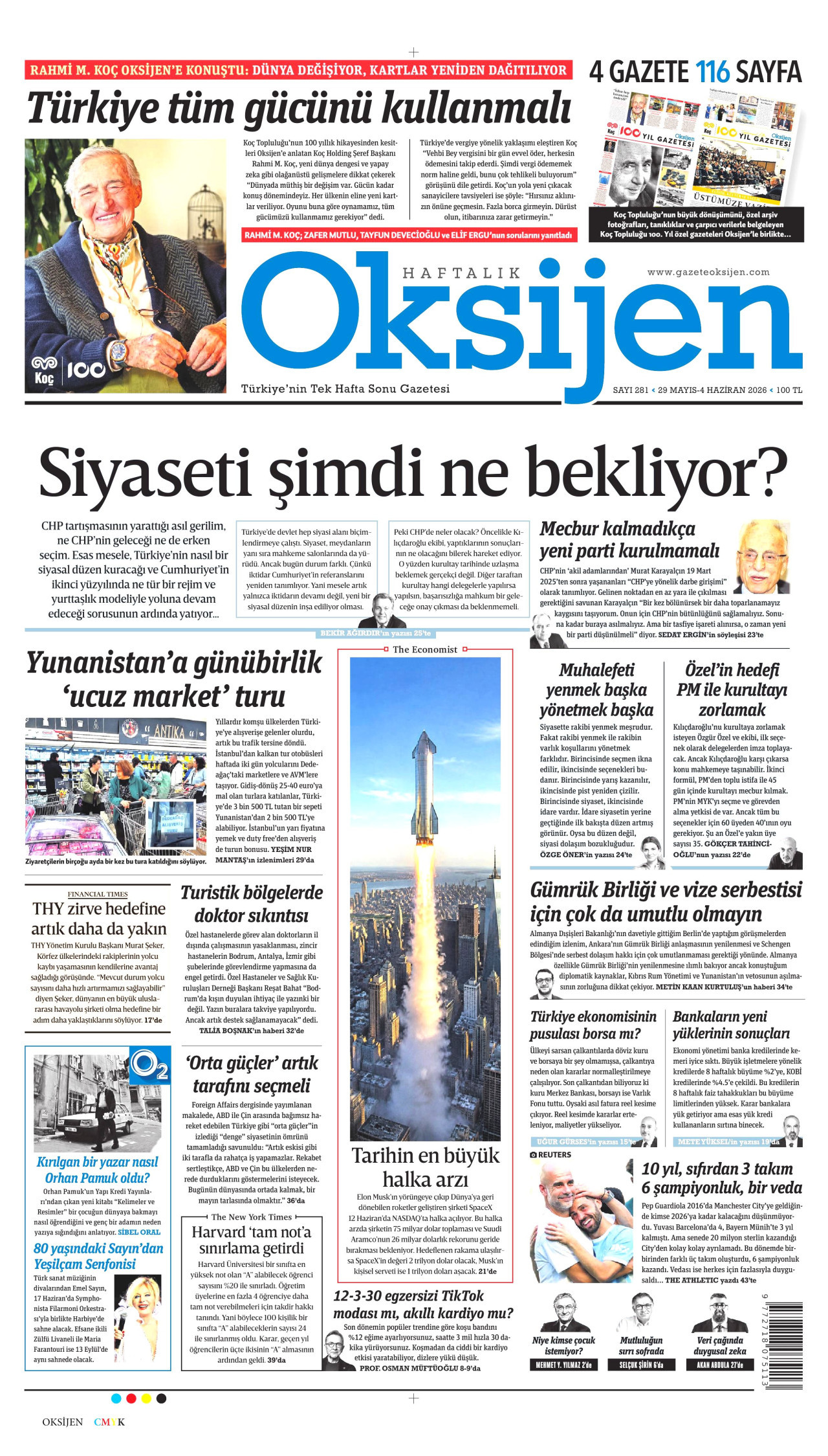 OKSİJEN gazetesinin 29 Mayıs 2026 tarihli birinci sayfası