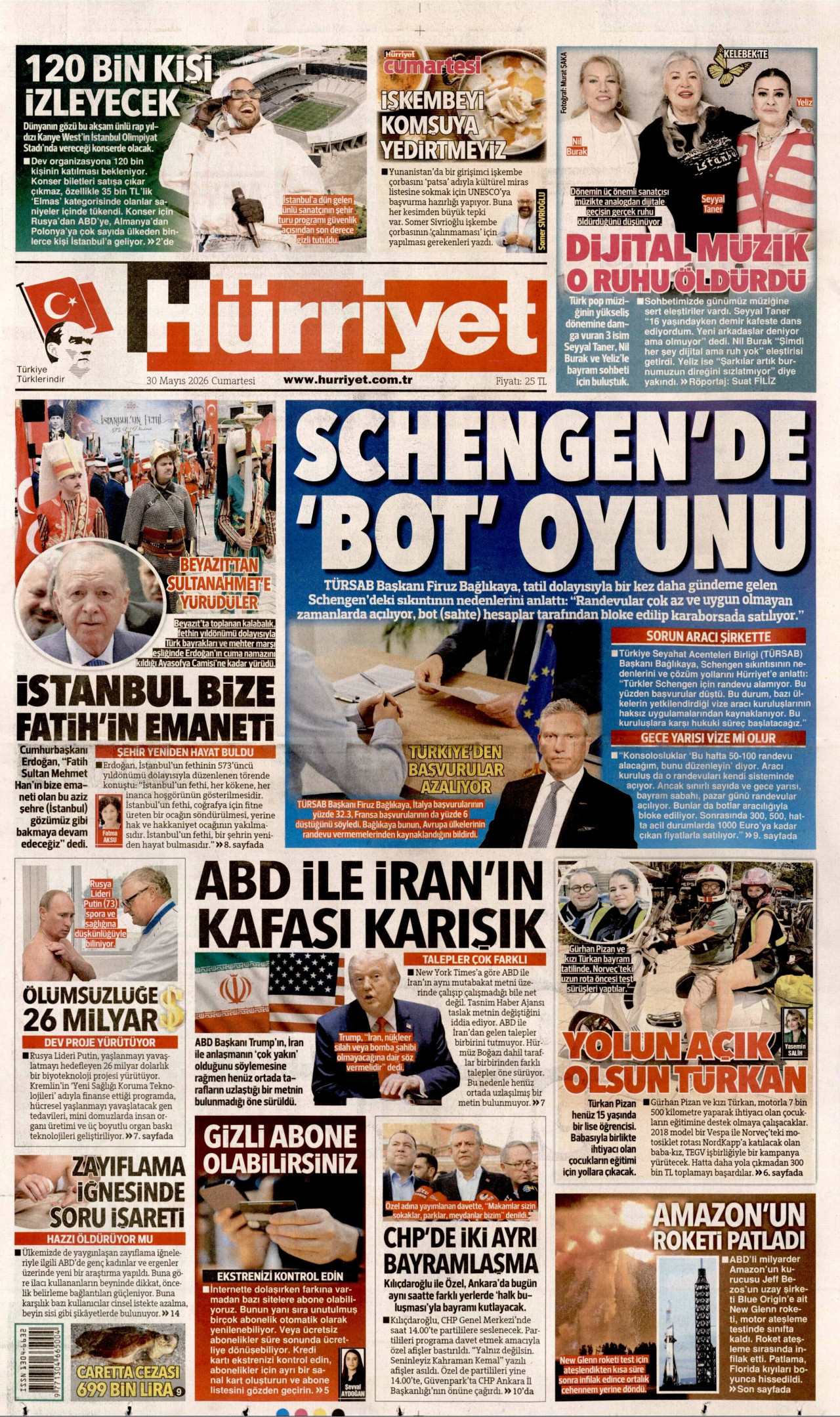 HÜRRİYET gazetesinin 30 Mayıs 2026 tarihli birinci sayfası
