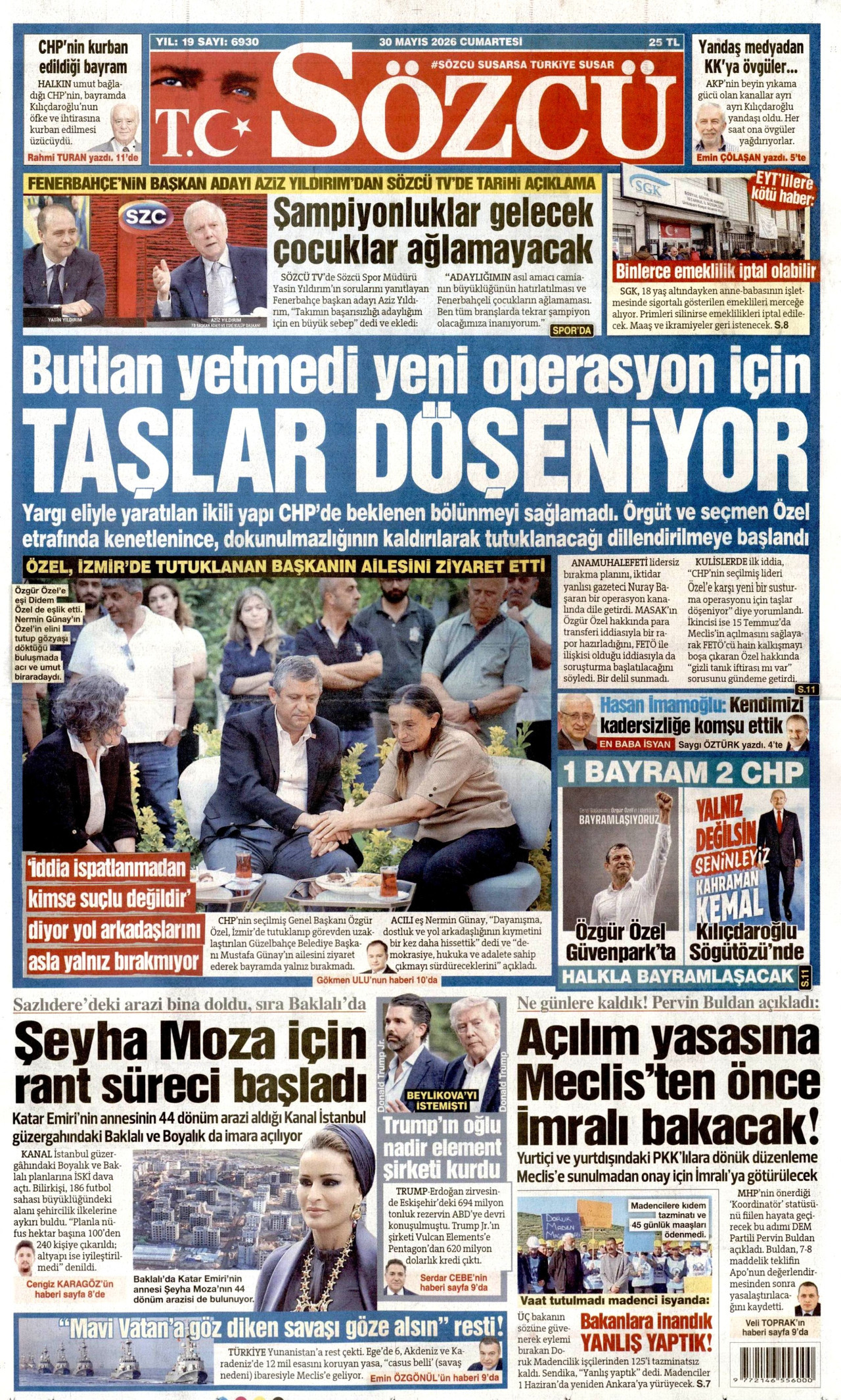 SÖZCÜ gazetesinin 30 Mayıs 2026 tarihli birinci sayfası