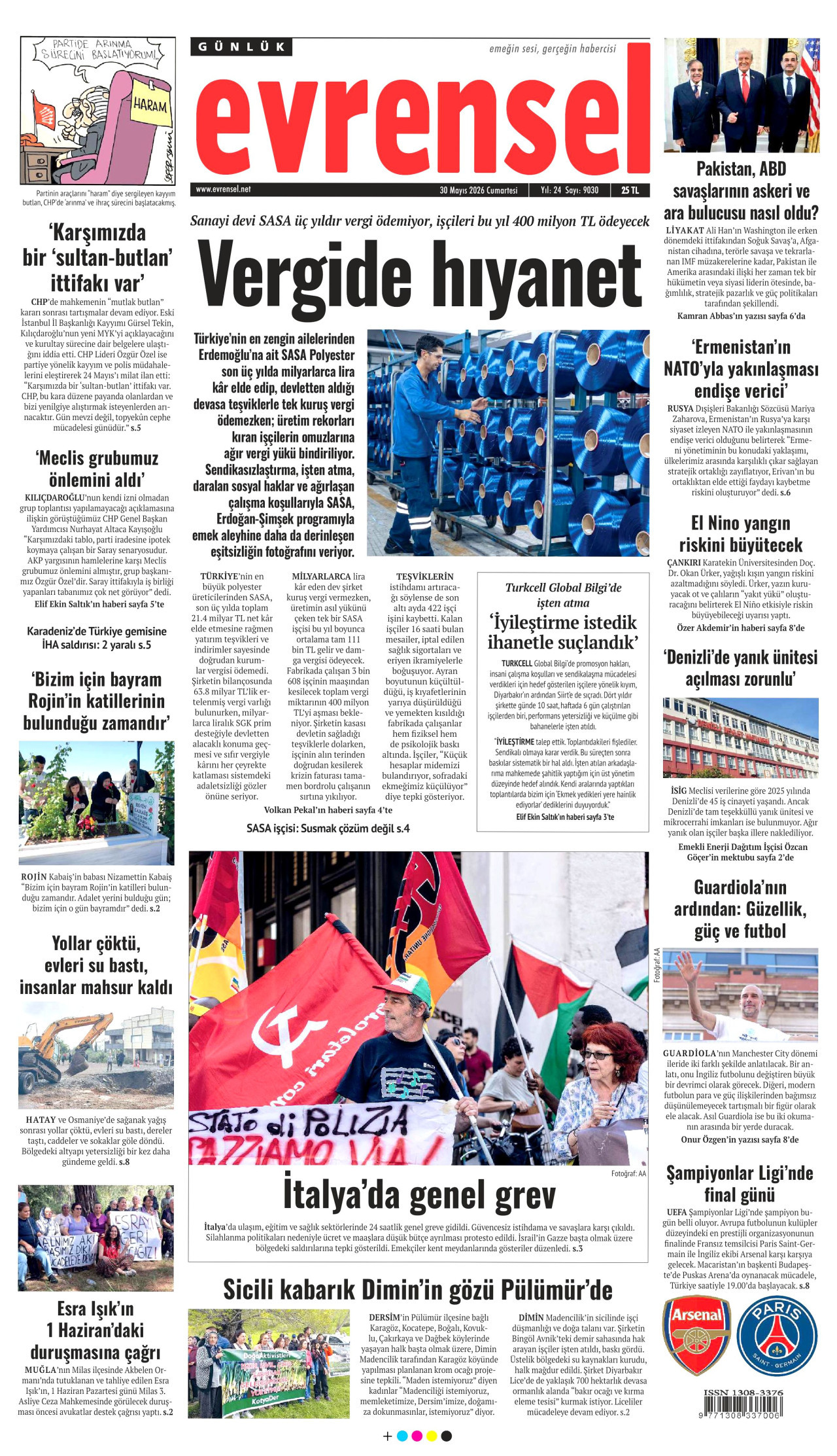 EVRENSEL gazetesinin 30 Mayıs 2026 tarihli birinci sayfası