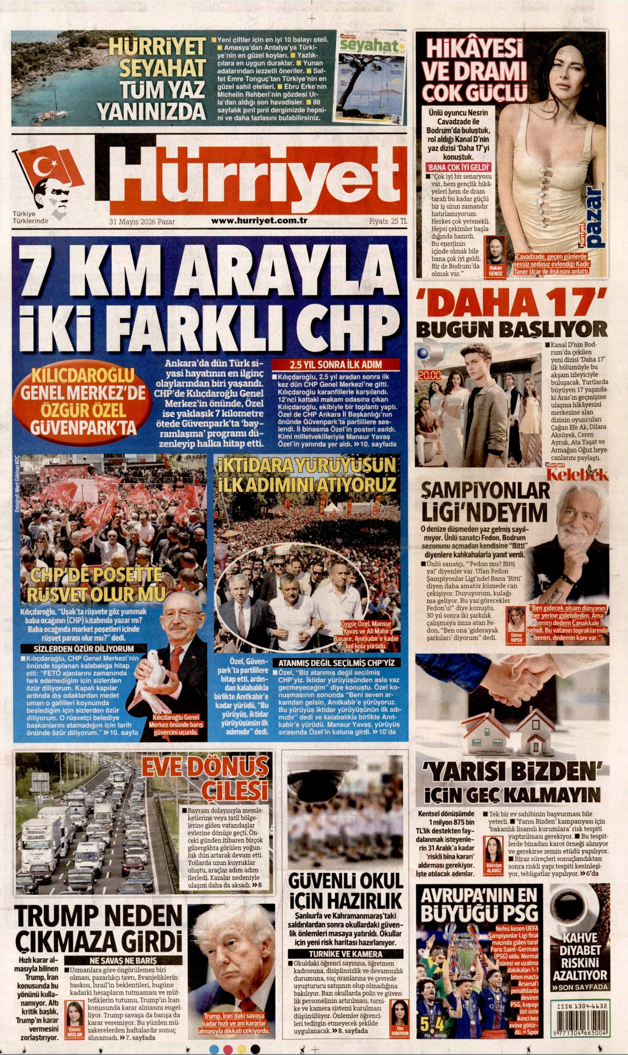 HÜRRİYET gazetesinin 31 Mayıs 2026 tarihli birinci sayfası